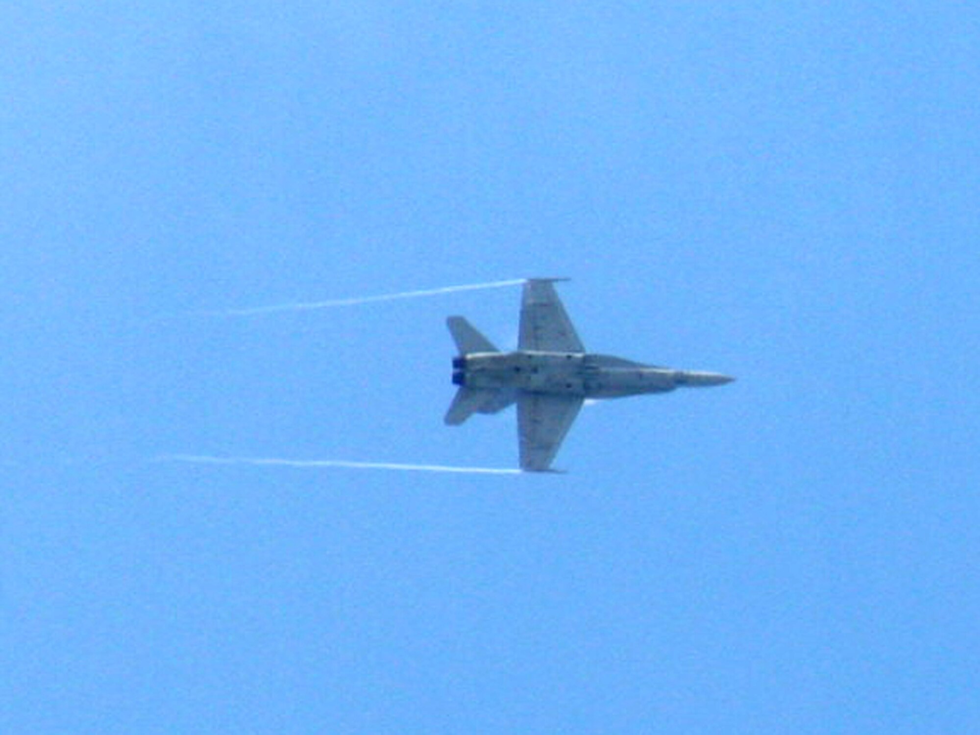 A U.S. Navy F-18 Hornet flies during a practice run for the 2009 Scott Air Force Base Airshow on Sept. 18, 2009, at Scott AFB, Ill.  The airshow took place from Sept. 19 and 20 drawing tens of thousands of people.  (U.S. Air Force Photo/Tech. Sgt. Scott T. Sturkol) 