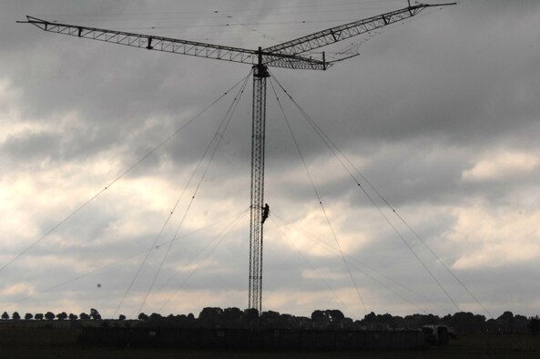 U.S. Air Force Staff Sgt. Sean Lavely, 1st Communications Maintenance Squadron, perform annual preventative maintenance inspections on an antenna systems at Royal Air Force Base, Barford in England. Sergeant Lavely is deployed from Kapaun Air Station, Germany, as part of the Cable and Antenna Theater Maintenance Team who travel routinely throughout Europe maintaining the communications capability force across the Atlantic and on into Europe. (U.S. Air Force photo by Tech. Sgt. Michael Voss)