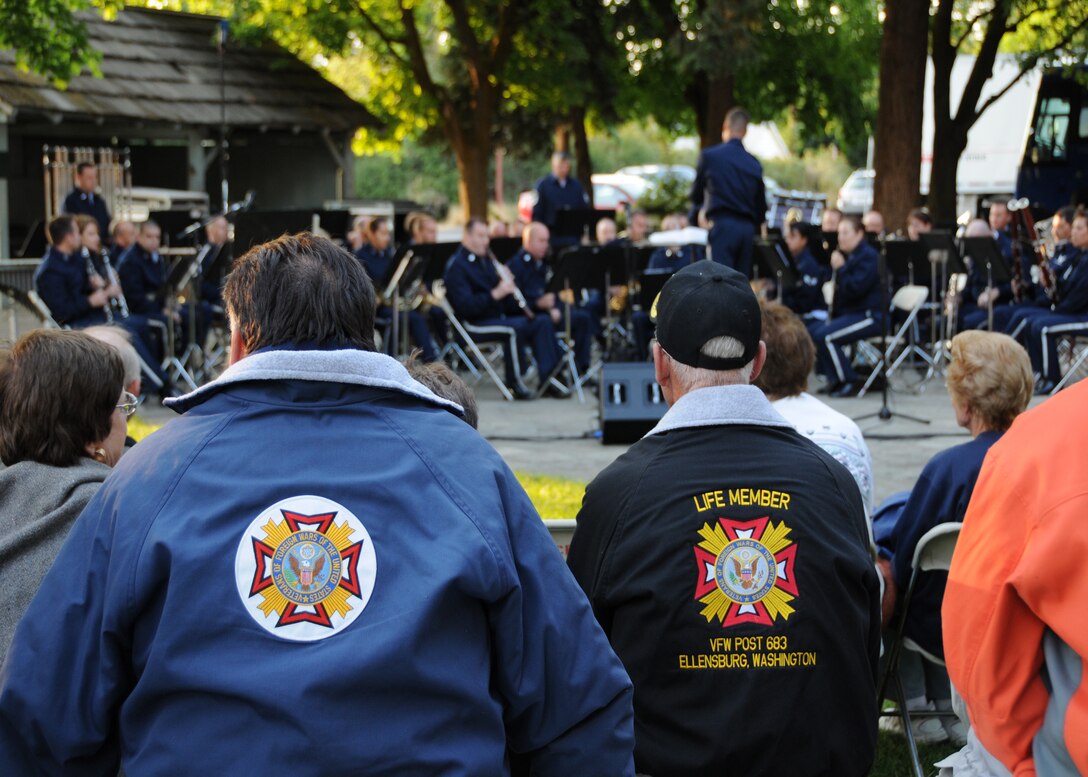 Members of local VFW in Ellensburg, WA enjoy the concert in Memorial Park.