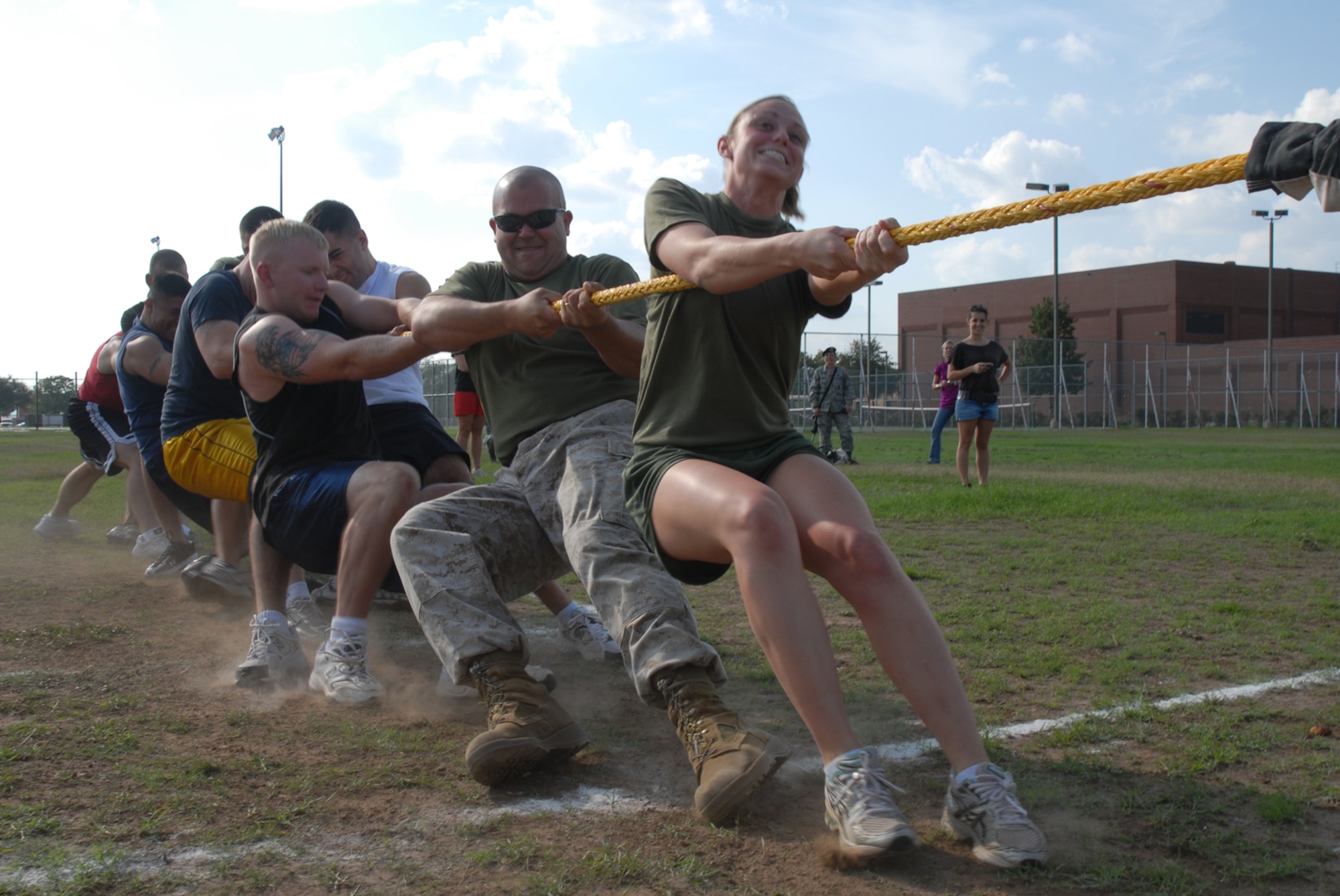 GOODFELLOW AIR FORCE BASE, Texas -- Marines from the Marine Corp Detachment compete during the Squadron Annual Tug-of-War Contest, Sept. 16, 2009. (U.S. Air Force photo/Staff Sgt. Laura R. McFarlane)
