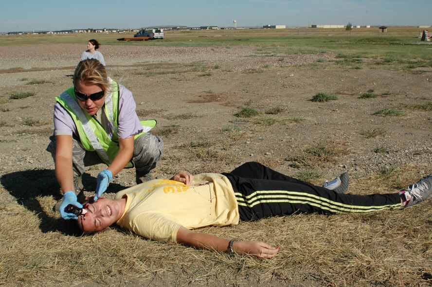 Medical technicians make their own wounds from a variety of materials using special effects make-up techniques. Bones can be made from clay, open wounds are made from special effects gel and arterial bleeding can be simulated with bladders and hand-operated pumps. (U.S. Air Force photo/Senior Airman Dillon White)