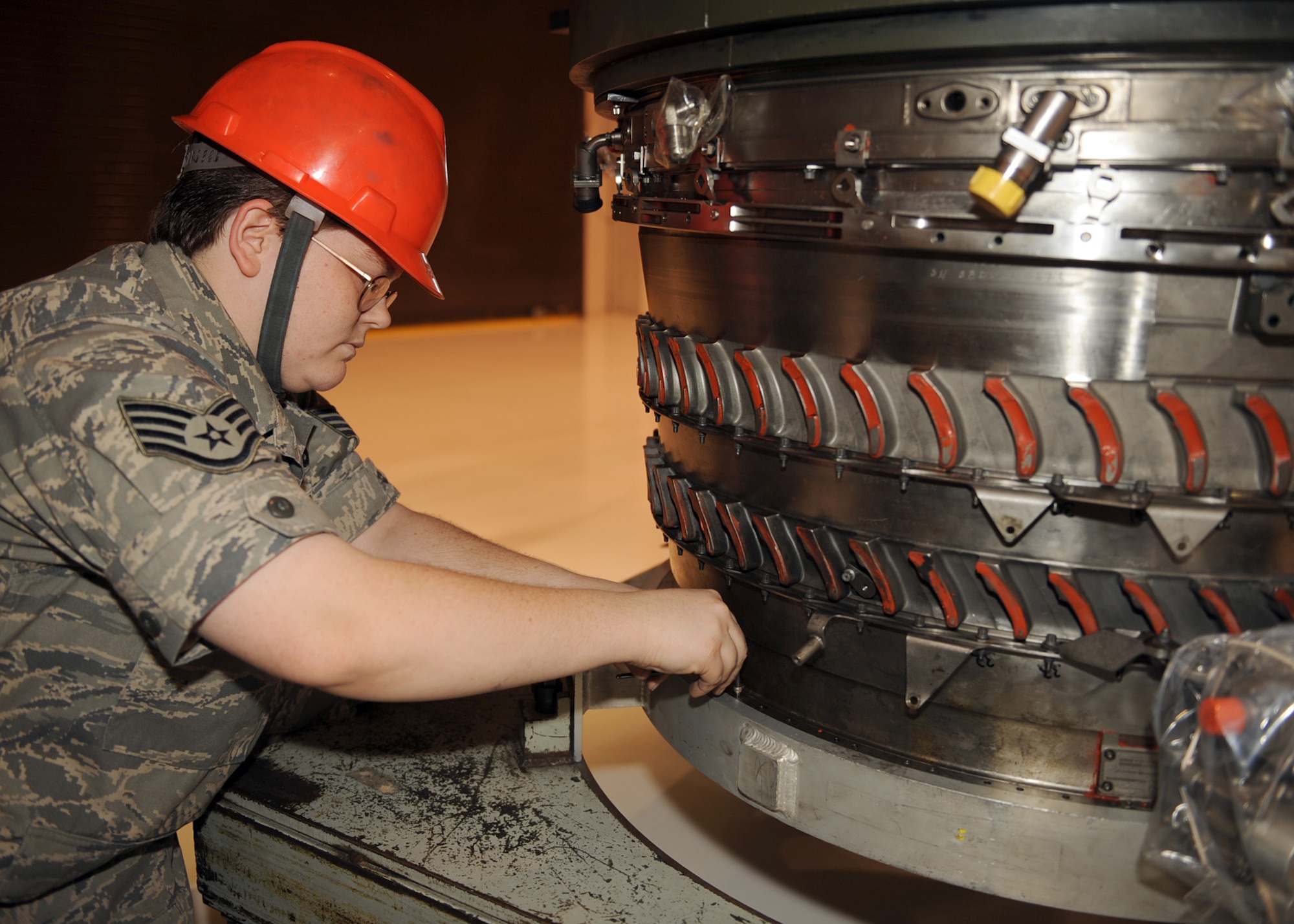 Staff Sgt. Rachel Hayes, 4th Component Maintenance Squadron module technician, prepares a fan for shipment to an overhaul repair facility on Seymour Johnson Air Force Base, N.C., Sept. 14, 2009. All unserviceable engine parts are shipped to a repair facility located at Tinker Air Force Base, Okla. Seymour Johnson is responsible for the parts of 95 F-15Es here and Langley Air Force Base, Va.'s, 22 F-15C aircraft. (U.S. Air Force photo by Senior Airman Ciara Wymbs)