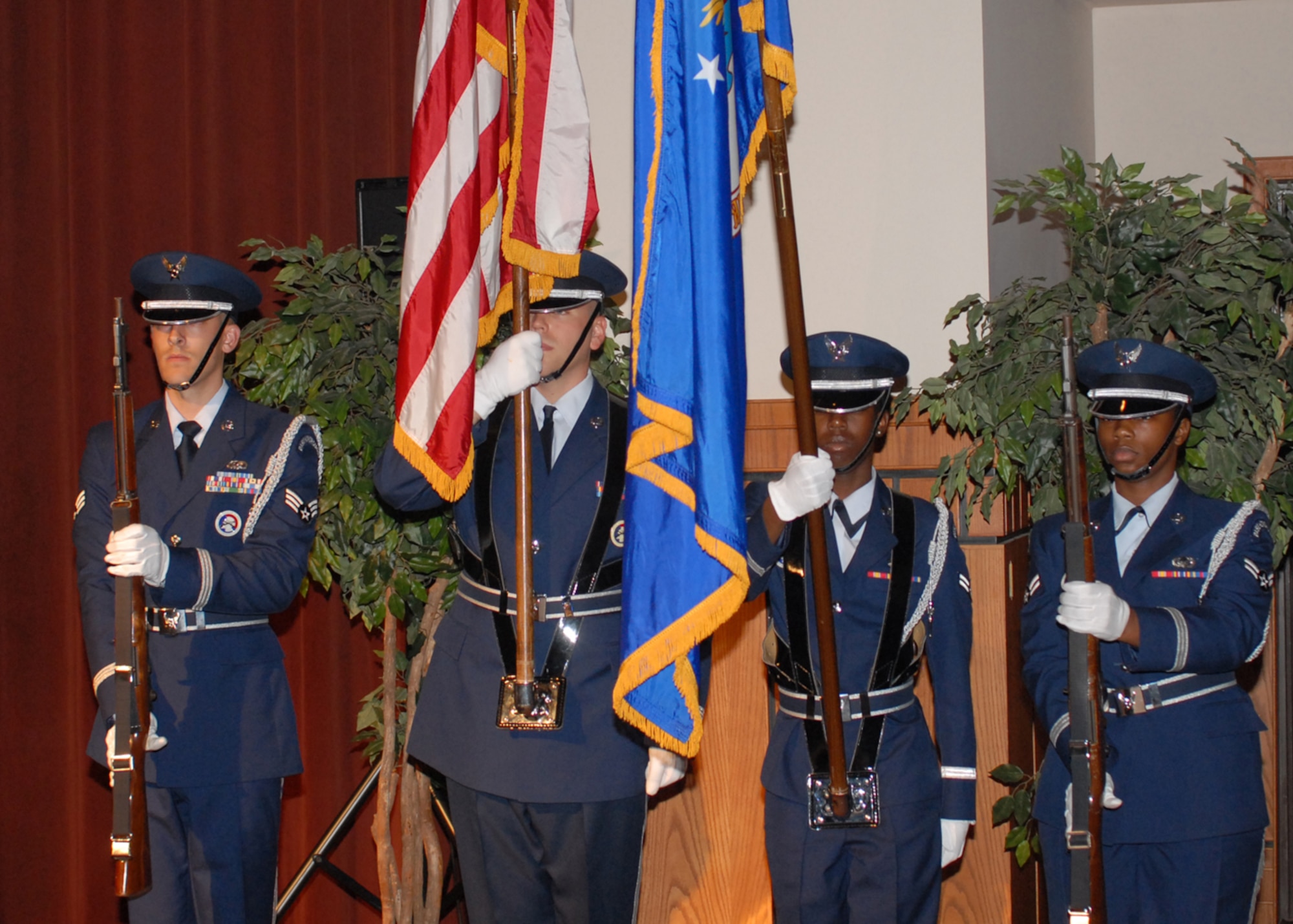 SAN ANGELO, Texas -- The Goodfellow Honor Guard posts the colors for the playing of the national anthem at the Goodfellow Air Force Base 2009 Air Force Ball, Sept. 18, 2009. (U.S. Air Force photo/Airman Clayton Lenhardt)