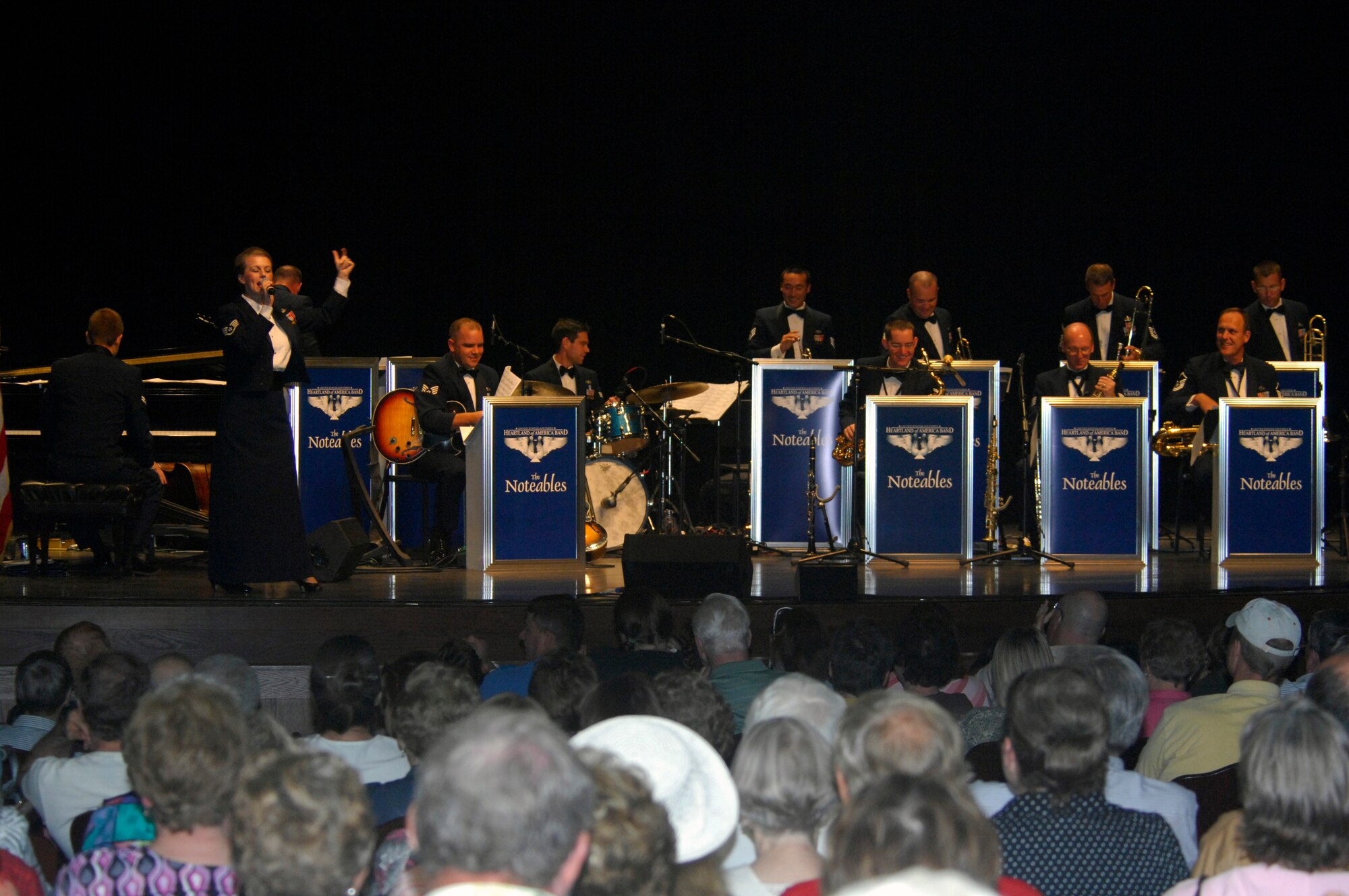 MINOT, N.D. -- Members of the Heartland of America Air Force Band Noteables, perform a concert at Minot State University Sept. 17 here. This sleek, vibrant jazz ensemble presents exciting, uplifting music inspiring audiences to increased patriotism. (U.S. Air Force Photo by Airman 1st Class Jesse Lopez)