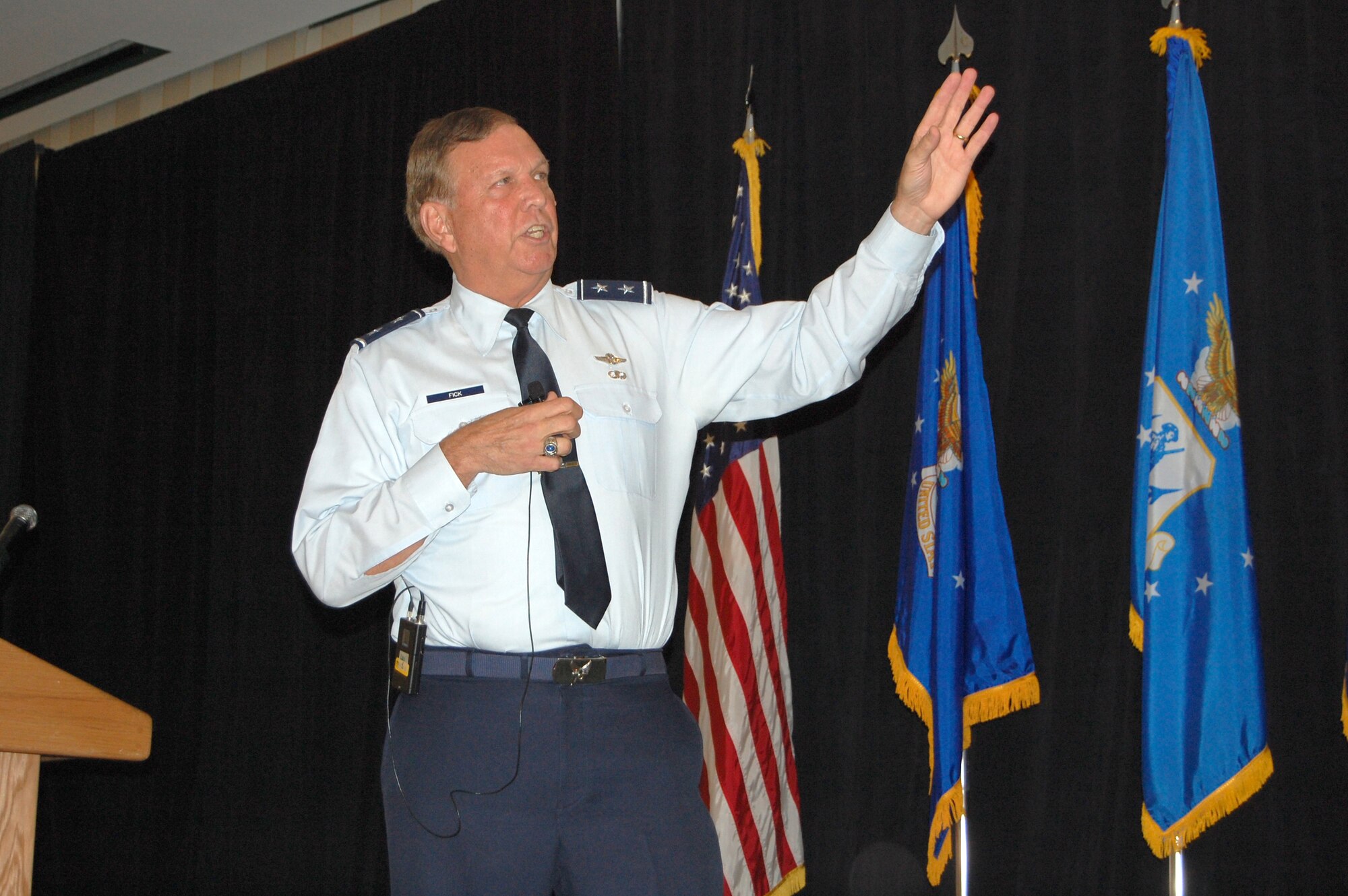 Maj. Gen. Donald Fick, the acting director of the Joint Staff
for the National Guard Bureau, discusses the importance of homeland defense
at the Domestic Operations Essential Requirements Conference in Washington
Sept. 21, 2009.  "Homeland defense is our number one priority," he said.

