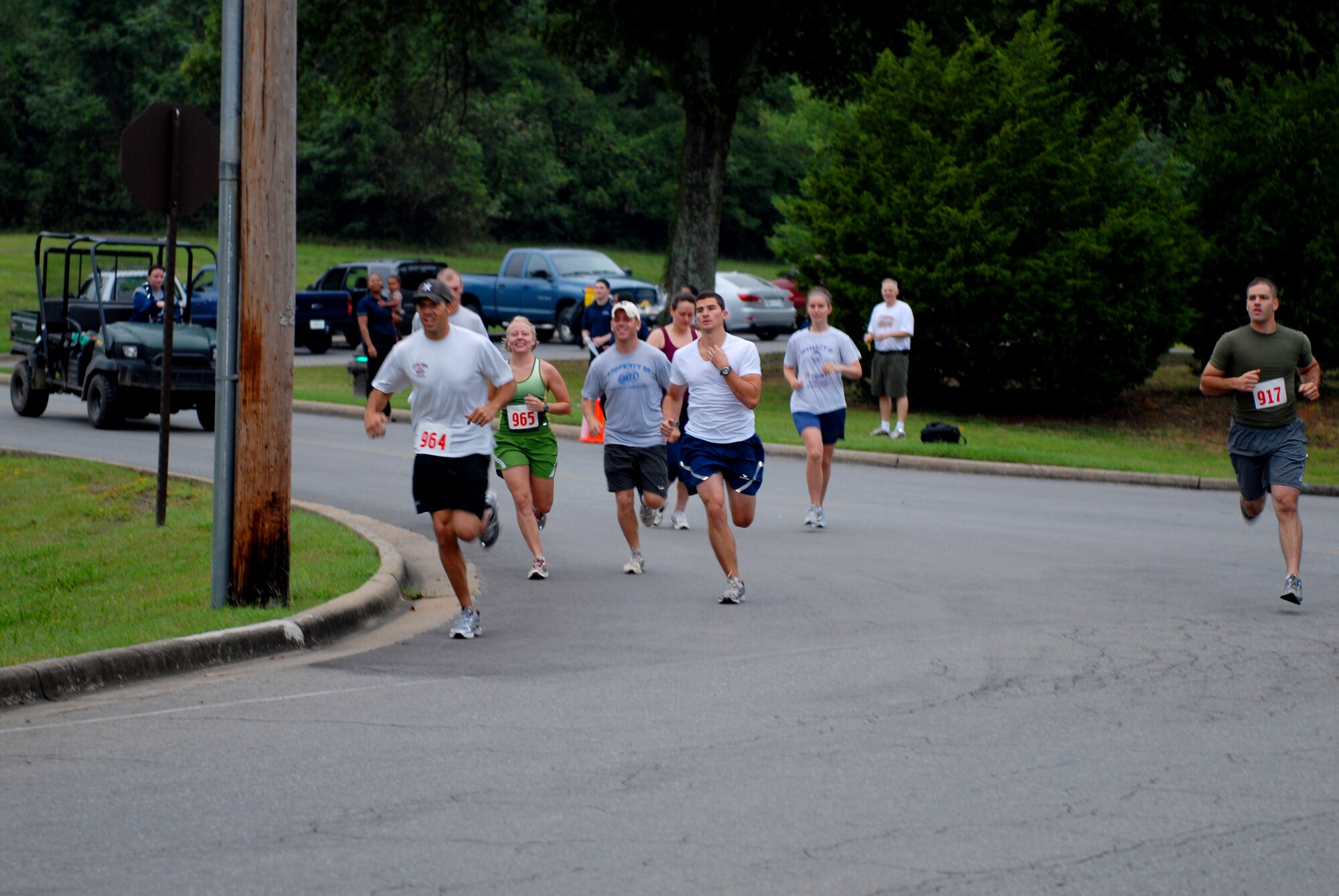 Eco Challenge participants begin the grueling race on Vandenberg Boulevard Sept. 19. The Eco Challenge consisted of a 4.7-mile run and a 1.5-mile kayak race. The biking portion of the challenge was cancelled due to poor weather conditions. (U.S. Air Force photo by Senior Airman Nathan Allen)