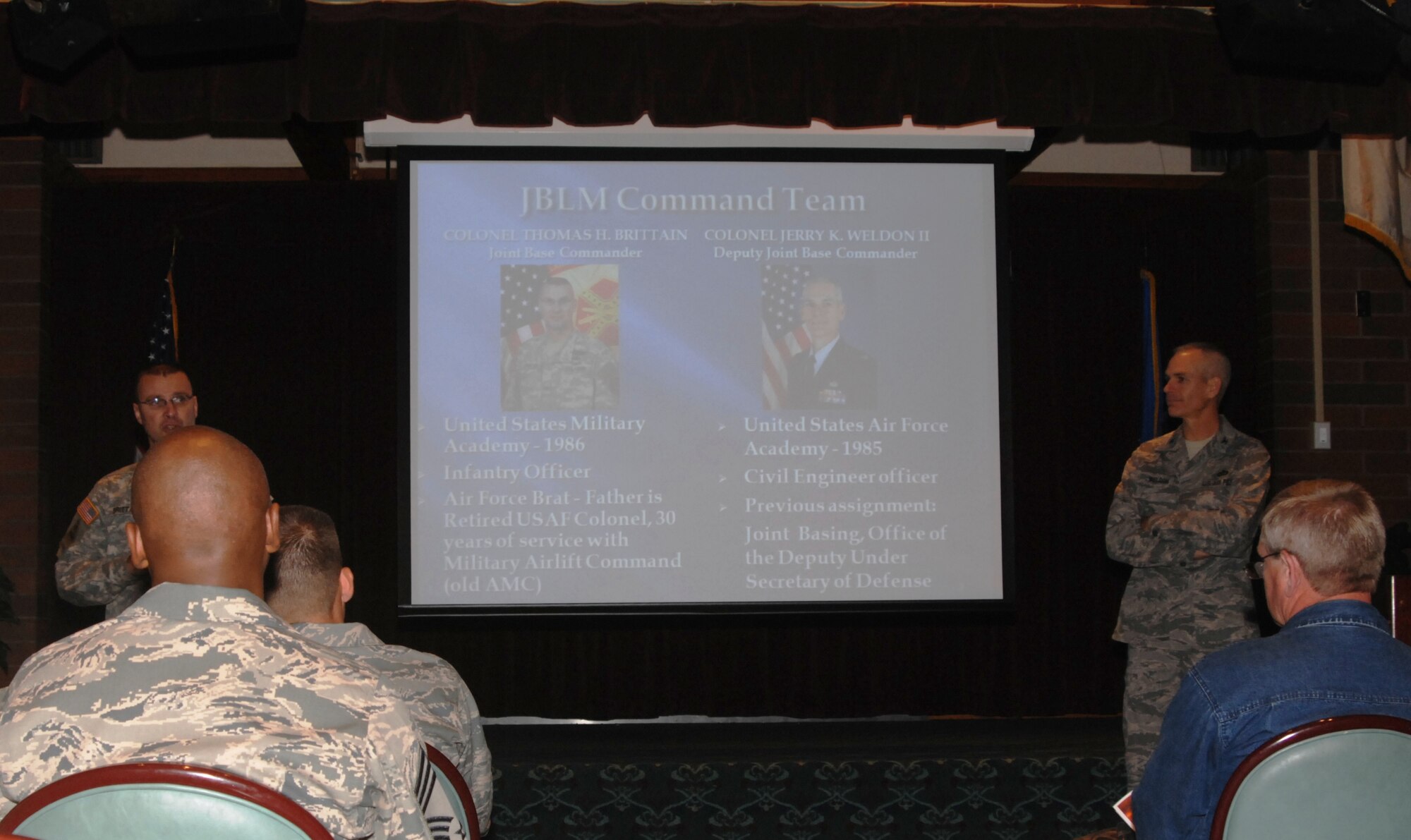 Team McChord members are updated on joint basing progress Sept. 1 at the McChord Clubs and Community Center. (U.S. Air Force photo/Randy White)