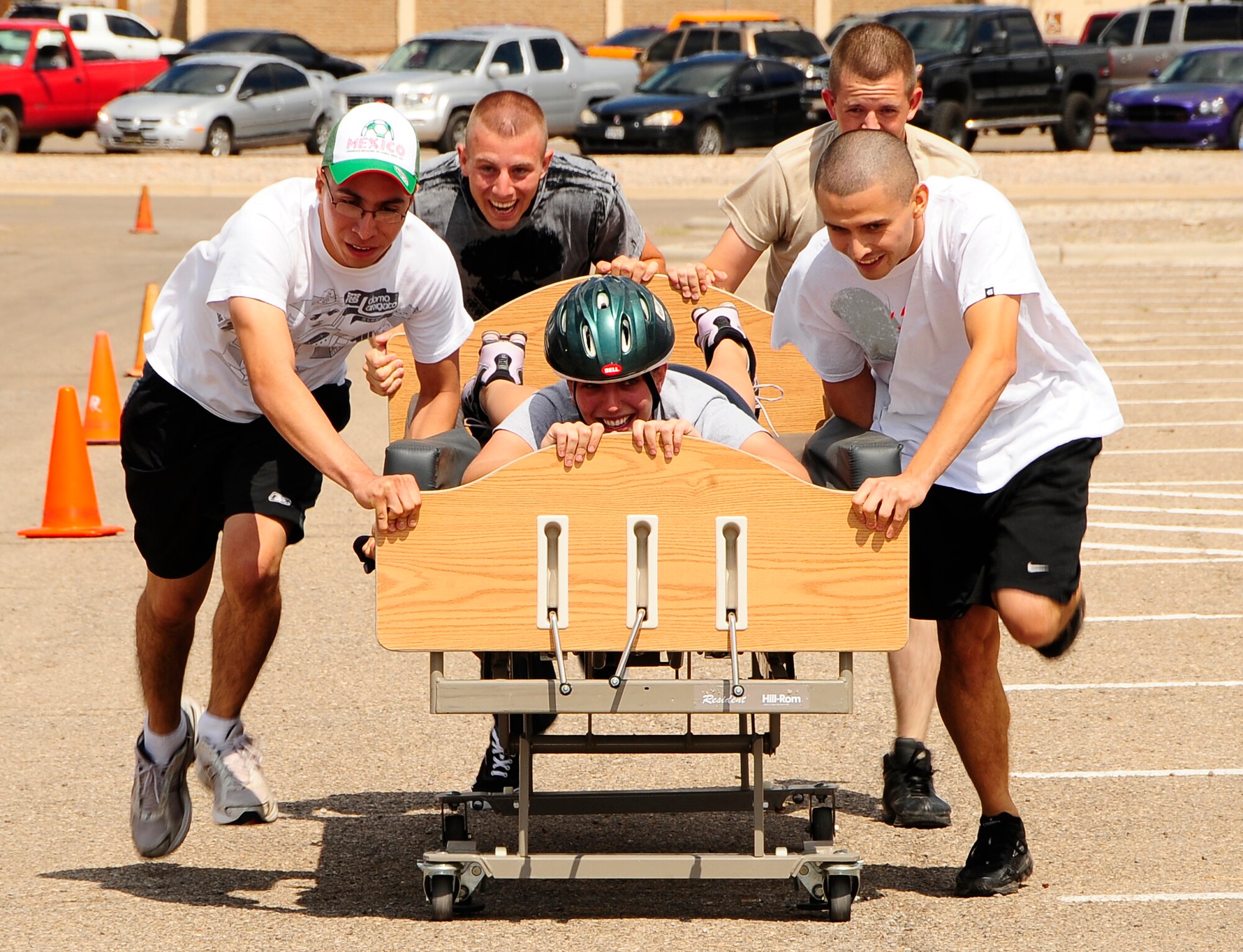 HOLLOMAN AIR FORCE BASE, N.M. -- Airmen from the 49th Logistics Readiness Squadron participate in the bed race during the Wing Sports Day Sept. 18. (U.S.Air Force photo by Tech. Sgt. Chris Flahive)
