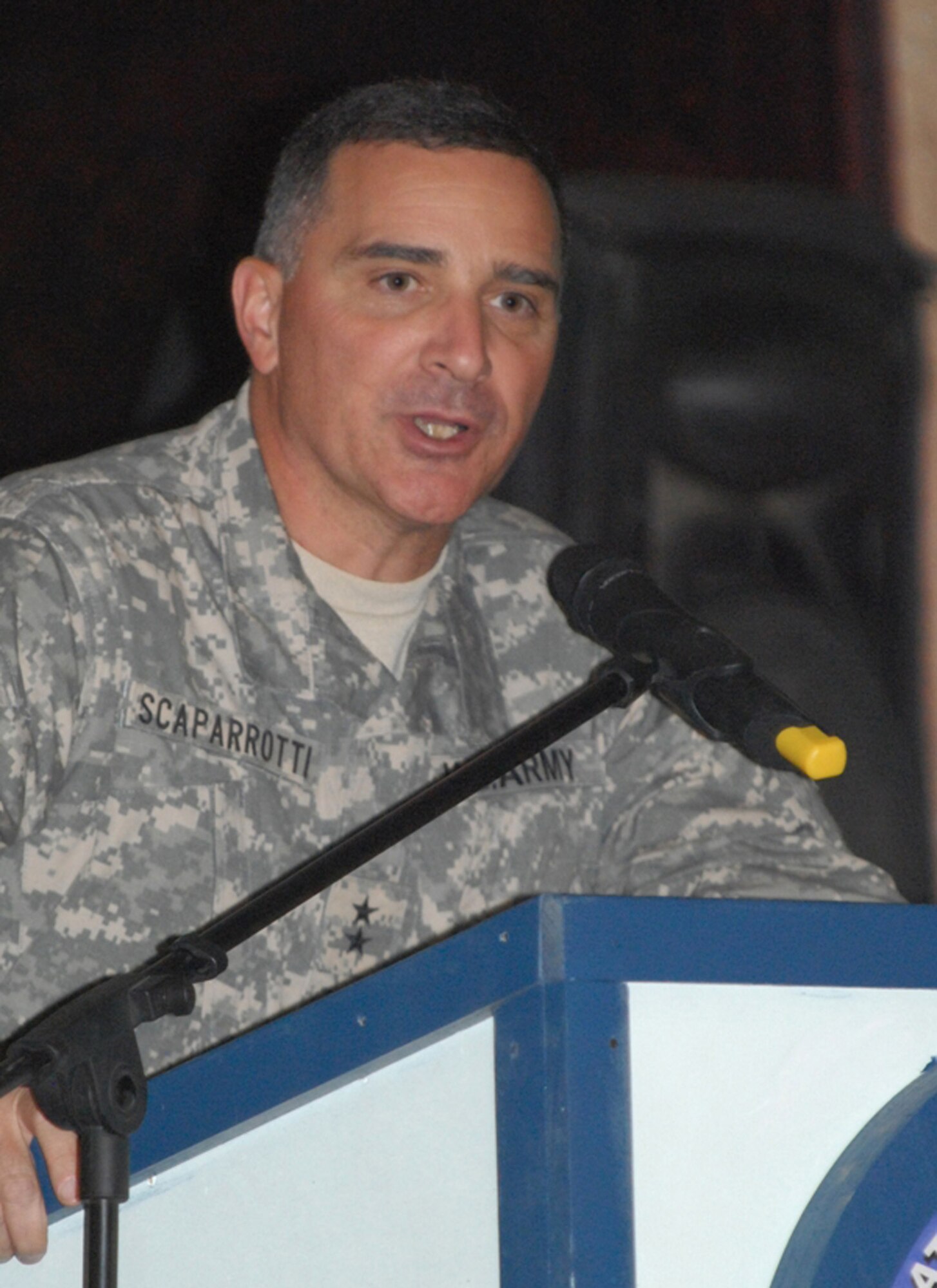 BAGRAM AIRFIELD, Afghanistan -- Combined Joint Task Force-82 and Regional Command East, commanding general, Maj. Gen. Curtis Scaparotti speaks during an Eid ul-Fitr celebration held at Bagram Air Field, Afghanistan, Sept. 21. Many dignitaries, coalition leaders and professionals met to celebrate the Muslim holiday ending the fasting of Ramadan.  (U.S. Army photo/Spc. William E. Henry) 