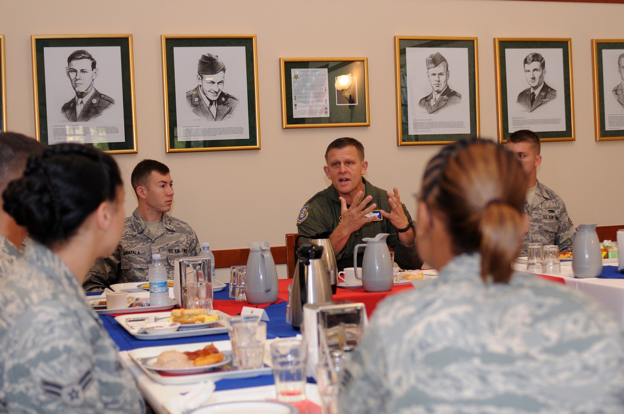 Lt. Gen. Frank Gorenc, 3rd Air Force commander, Ramstein Air Base, Germany talks to Airmen about changes in the Air Force and how to adapt to these changes Sept. 18, 2009 during breakfast at the La Dolce Vita dining facility at Aviano Air Base, Italy.  General Gorenc received a windshield tour of the base during his first visit to the base and presided over Col. Charles Q. Brown Jr., 31st Fighter Wing commander's promotion ceremony brigadier general. (U.S. Air Force photo/Airman 1st Class Ashley Wood)