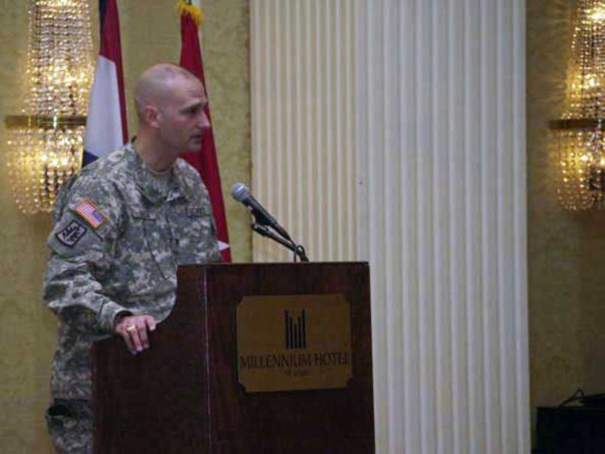 Col. Glenn Hagler, Mo National Guard joint chief of staff, characterized the workshop as an opportunity for each state within the zone to identify their capabilities to deal with a magnitude 6.5 or greater earthquake along the New Madrid fault. (Photo by Bill Phelan)