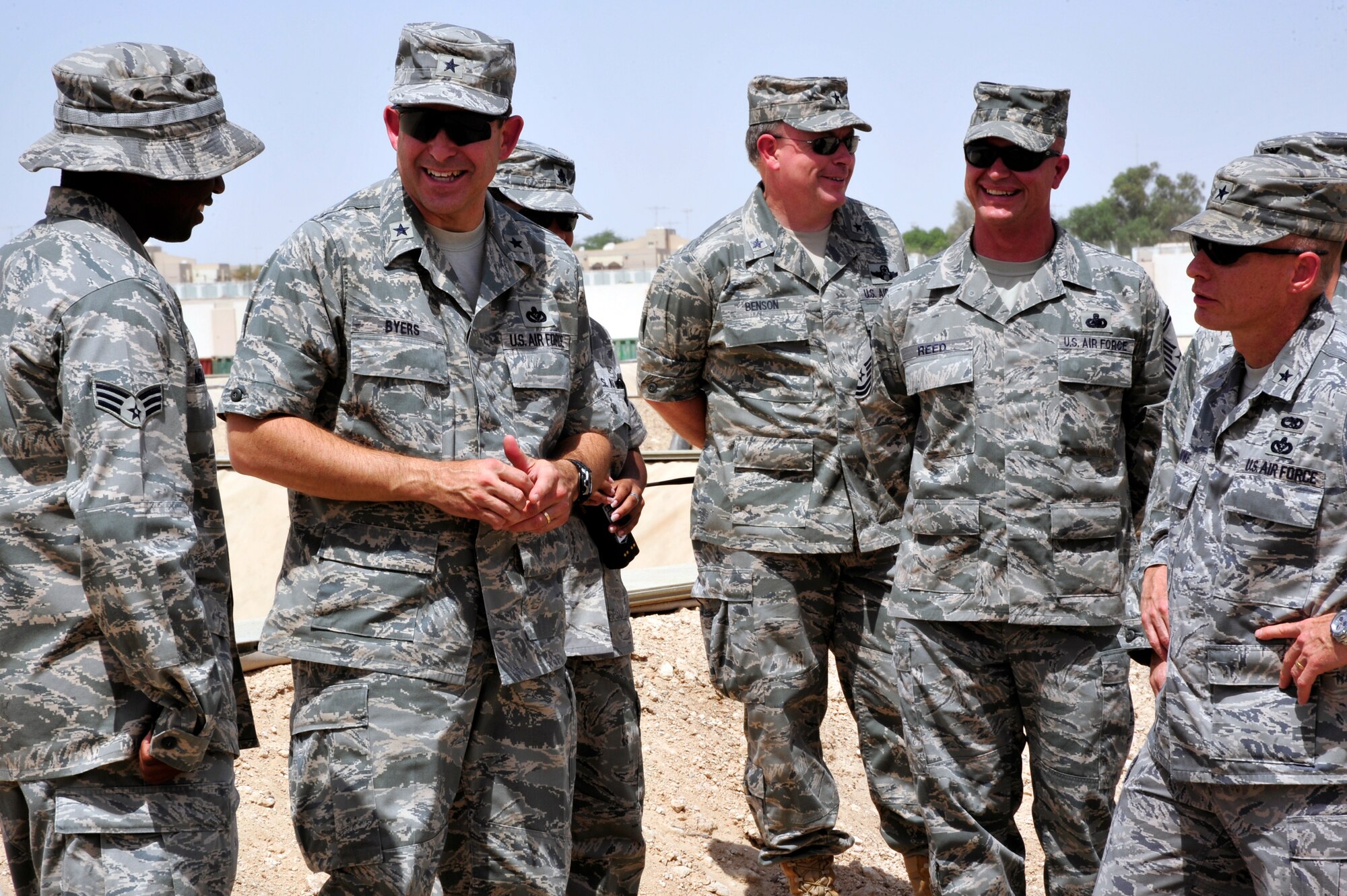 SOUTHWEST ASIA - Maj. Gen (Select) Timothy Byers, the Air Force Engineer, receives a briefing from the 380th Expeditionary Logistics Readiness Squadron here Sept. 20, 2009. General Byers is stationed at the Air Force Headquarters, Washington D.C. (U.S. Air Force photo/Tech. Sgt. Charles Larkin Sr)