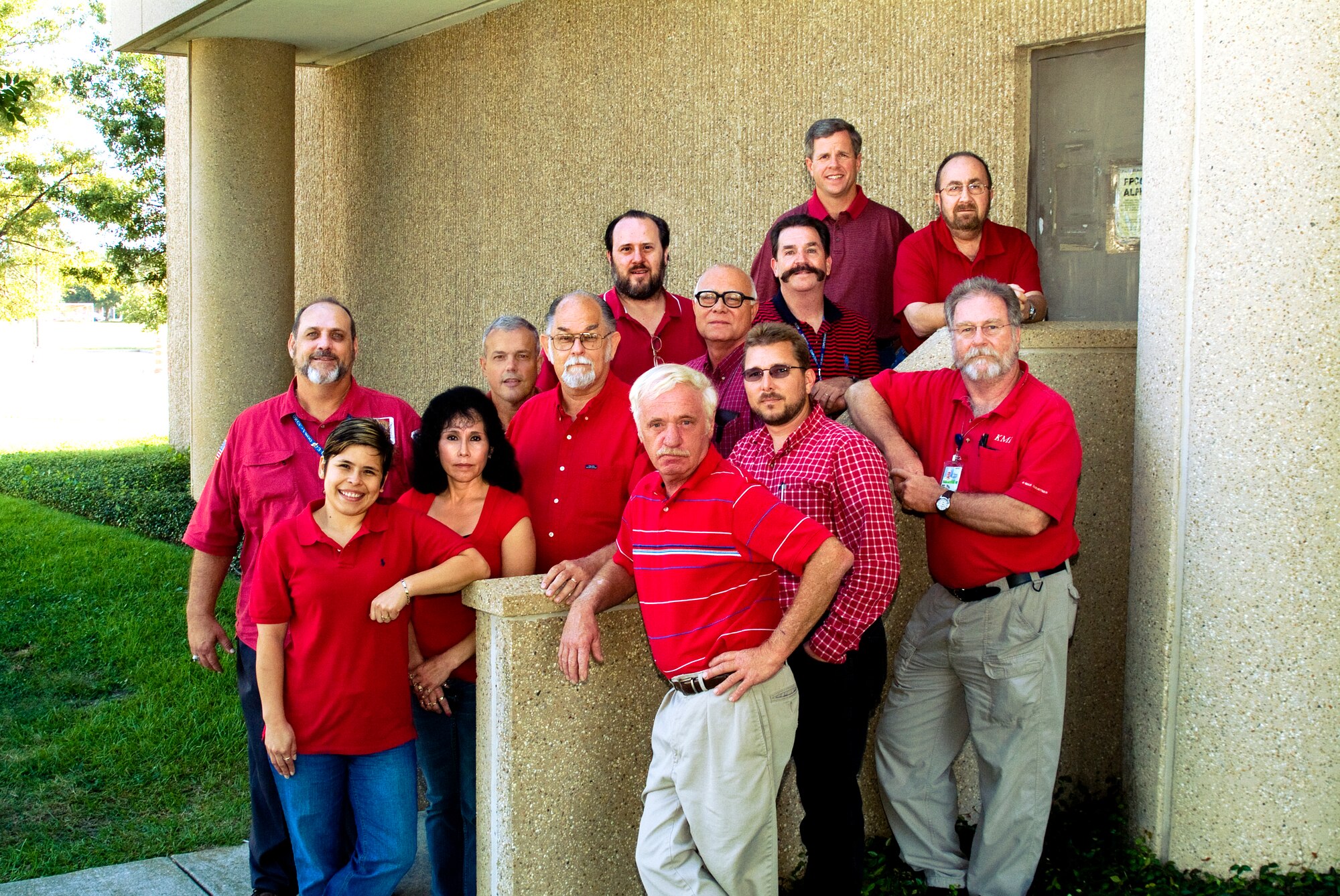 For the past year, civilians in the 81st Training Support Squadron’s training technology flight have been wearing red on Fridays as a show of support for America’s military members. Their actions are part of a grassroots movement called Red Shirt Fridays, according to Stanley Hall, flight chief.  Pictured from left to right are (front row) Kerry Brann, Robert Cowan and Herb Welch; (second row) Amy Summers, Delores Gutierrez, Carl Nehlig, Daniel Duplichien, James Franks and  Lawrence Monroe; (back row) David Bouis, Brian Boudreaux, Duane Naddy and  Ron Washburn.  For more information on Red Shirt Fridays, visit http:// www.redshirtfridays.org.  (U.S. Air Force photo by Herb Welch)