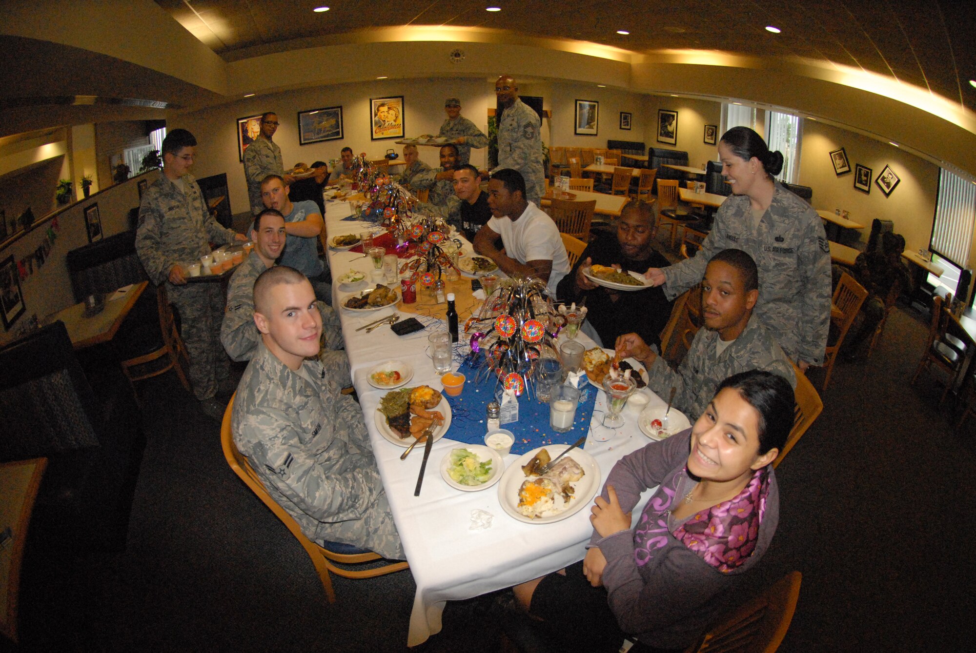 The Patterson Dining Facility hosted the Airmen's Birthday Meal Sept. 16, a quarterly celebration for Airmen E-1 through E-4 whose birthdays fall in that quarter. (U.S. Air Force photo/ Airman 1st Class Shen-Chia Chu)