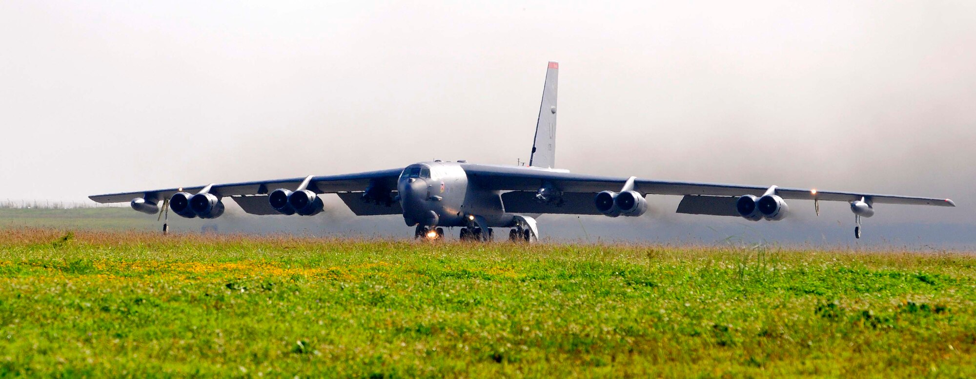 A B-52 Stratofortress from the 96th Expeditionary Bomb Squadron taxis down the Andersen Air Force Base, Guam, runway to participate in a Green Lightning exercise Sept. 21. The B-52 flew to an Australian training range where the aircrew coordinated a simulated strike with Australian joint terminal attack controllers. (U.S. Air Force photo/Airman 1st Class Courtney Witt)