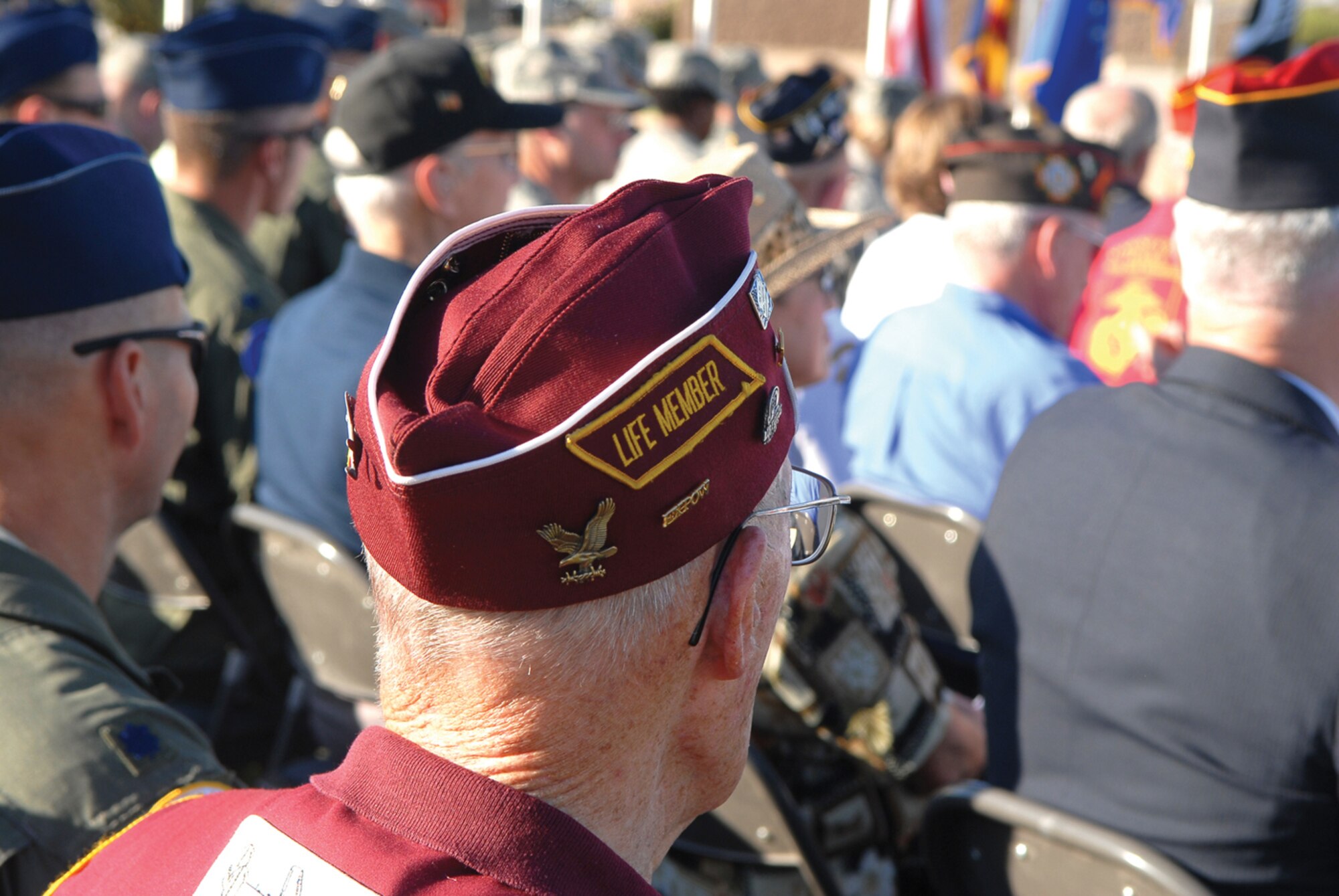 Veterans observe and listen during the POW/MIA retreat ceremony at the base flag pole Sept. 16. (U.S. Air Force photo/Airman 1st Class Ronifel Yasay)
