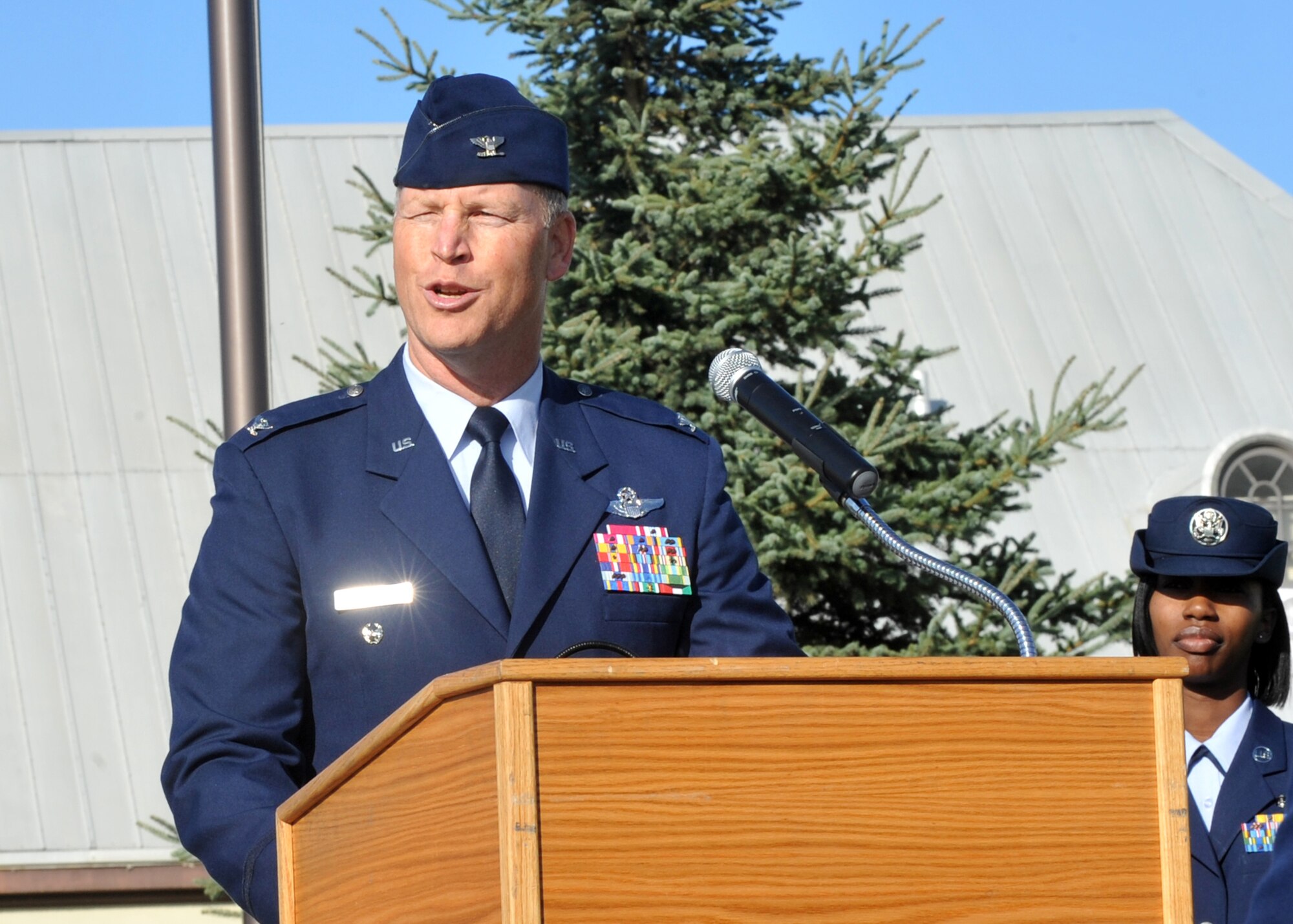 ELMENDORF AIR FORCE BASE, Alaska -- Col. Marc Luiken, 11th Air Force vice commander, speaks to members of every service branch during the POW/MIA Memorial Sept. 18, 2009. The ceremony honored our prisoners of war and those still missing in action. (U.S. Air Force photo/Senior Airman Laura Turner)