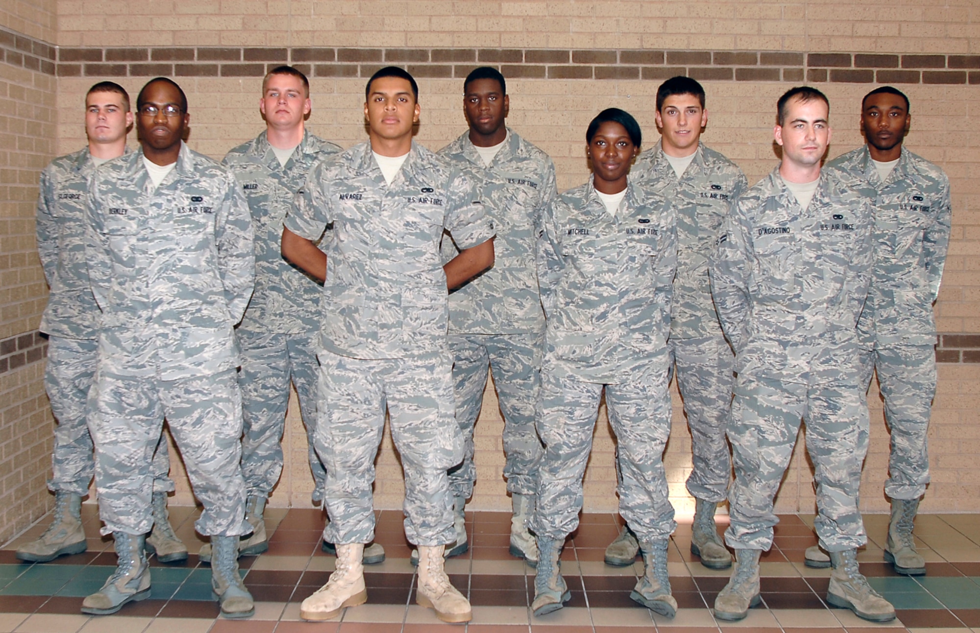 Congratulations to the following Airmen who graduated the First Term Airman’s Center Sept. 25. Back row: Airman 1st Class Christopher St. George, Airman Katlin Miller, Airmen 1st Class Trevor Mandrigues, Malik Murray and Airman Dana Flynn. Front row: Airman Kevin Berkley, Airmen 1st Class Kenneth Alvarez, Danyelle Mitchell and Robert D’Agostino. (U.S. Air Force photo/Senior Airman Anthony Mejia)