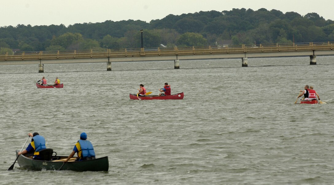 LANGLEY AIR FORCE BASE, Va. – Members of Team Langley participate in a triathlon here Sept. 25. Approximately 21 teams signed up to battle it out during a 10K cycle, 5K run and 1.2K row. (U.S. Air Force Photo/Staff Sgt Christina M. Styer)