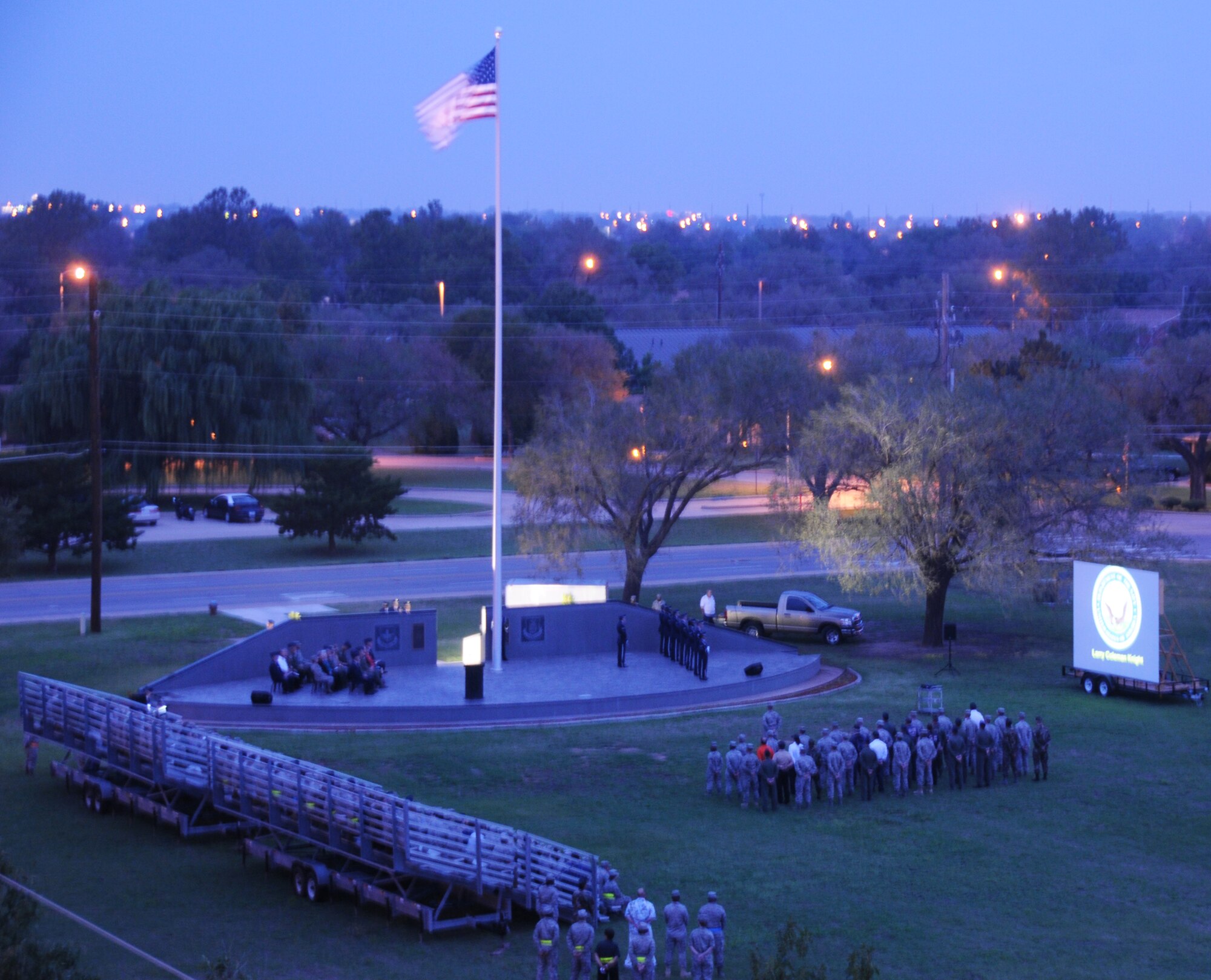 ALTUS AIR FORCE BASE, Okla. – Altus AFB personnel gather at the Wings of Freedom Park during the POW/MIA Ceremony Sept. 18. Servicemembers and civilians stood side-by-side to honor the fallen and missing. (U.S. Air Force photo by Airman 1st Class Tiffany M. Deuel)