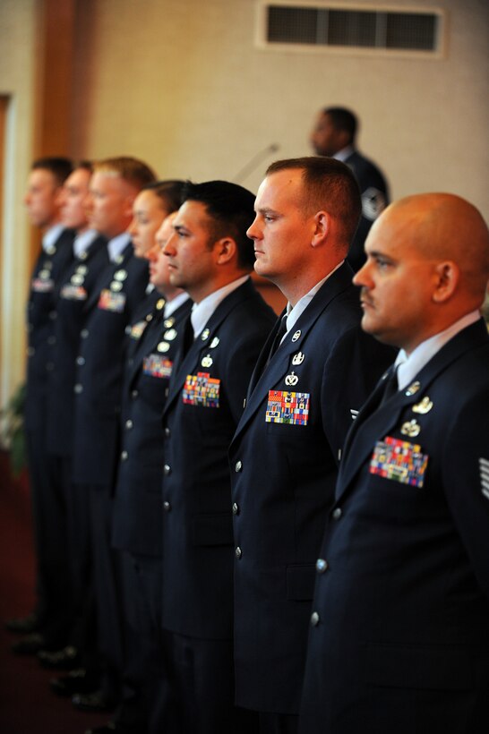 Members of the 28th Civil Engineer explosive ordnance disposal flight line up for roll call during the memorial service for Staff Sgt. Brian David Berky at Ellsworth Air Force Base, S.D., Sept. 24, 2009. Sergeant Berky was assigned to the 28th Civil Engineer Squadron as an explosive ordnance disposal craftsman. (U.S. Air Force photo/Airman 1st Class Adam Grant)