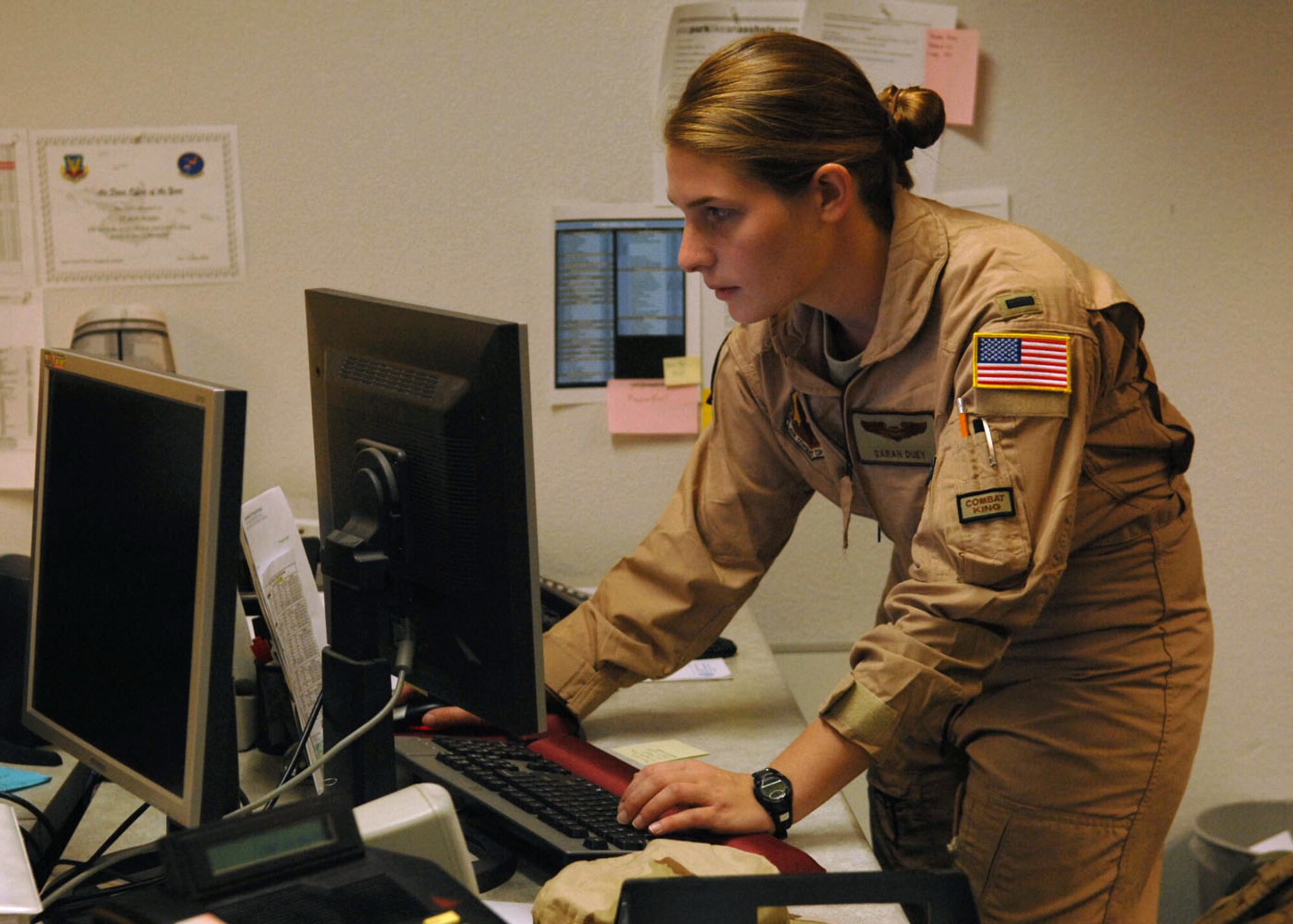 1st Lt. Sarah Duey, 79th Rescue Squadron, prepares for deployment Sept. 23 to the Horn of Africa in support of U.S. Africa Command personnel recovery operations.  (U.S. Air Force photo/Airman Jerilyn Quintanilla)