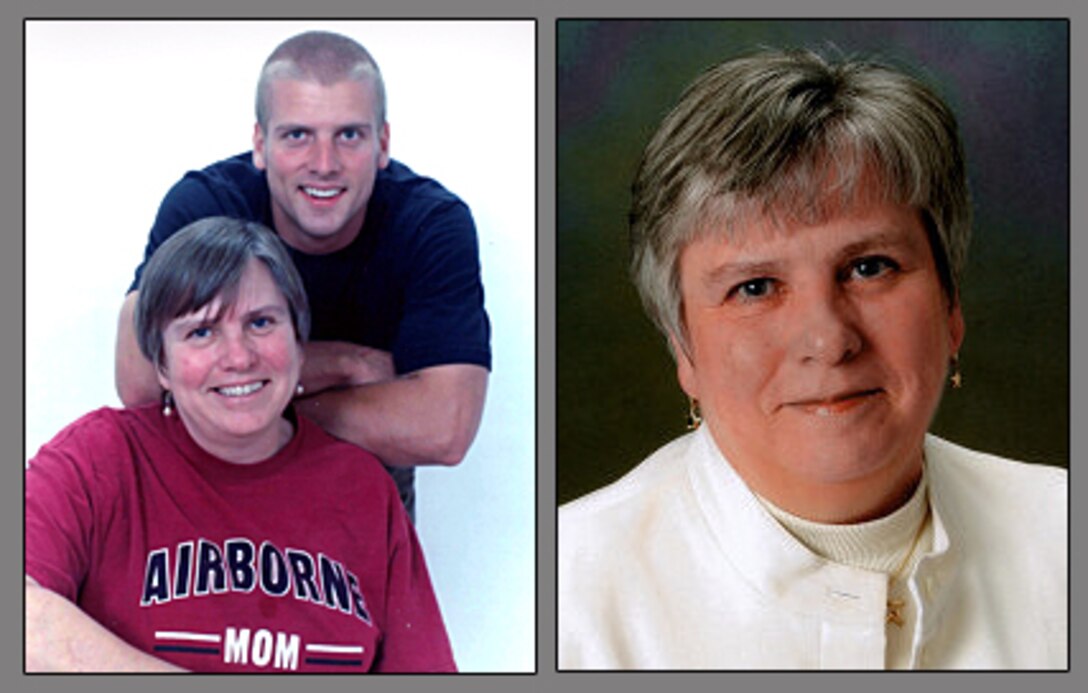 Left, Ruth Stonesifer and her son Kristofor pose for a picture in July 2001, just months before the Army Ranger was killed in an October 2001 helicopter crash over Pakistan, and right, Ruth pictured today. Ruth is now the president of American Gold Star Mothers Inc., a nonprofit group made up of mothers who have lost sons and daughters in the line of duty while serving in the U.S. armed forces. Courtesy photos