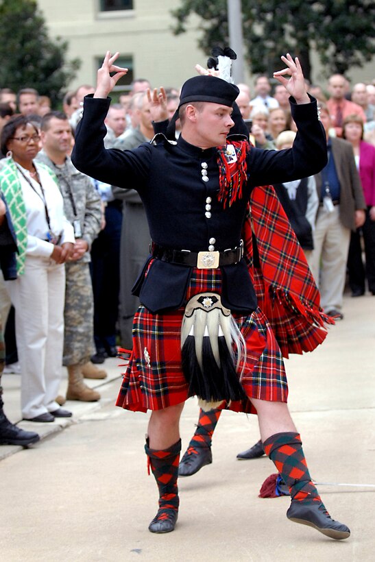 The Pipes and Drums of the 1st Battalion Scots Guard performs for employees, servicemembers and families, Sept. 25, 2009, at the Pentagon. 