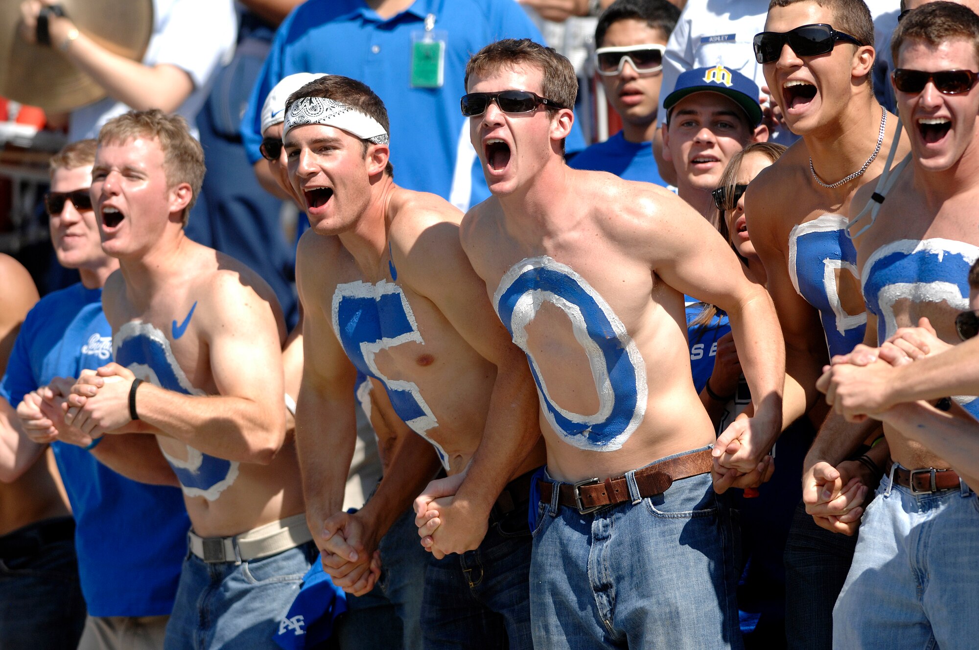 Cadets from Section 8 cheer on the Falcons during Air Force's 26-14 win over San Diego State at Falcon Stadium, Colo., Sept. 26, 2009. The Falcons face rival service academy Navy in Annapolis, Md., Oct. 3. (U.S. Air Force photo/Mike Kaplan)