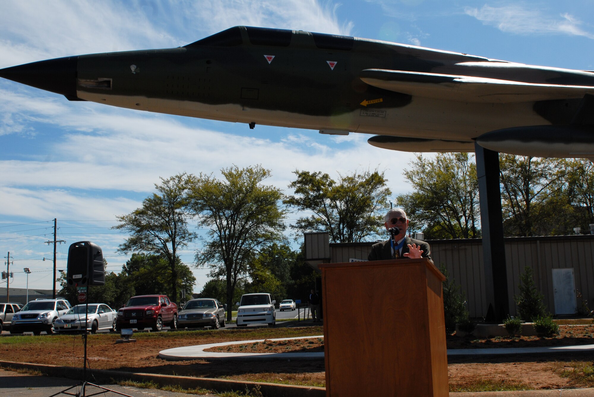 Col. Leo Thorsness, former prisoner of war, dedicates an F-105, the same plane he was shot down in during the Vietnam War, to the Jacksonville Museum of Military History Sept. 25.  Colonel Thorsness is a retired Air Force pilot, Vietnam prisoner of war and Congressional Medal of Honor recipient. (U.S. Air Force photo by Senior Airman Nathan Allen)