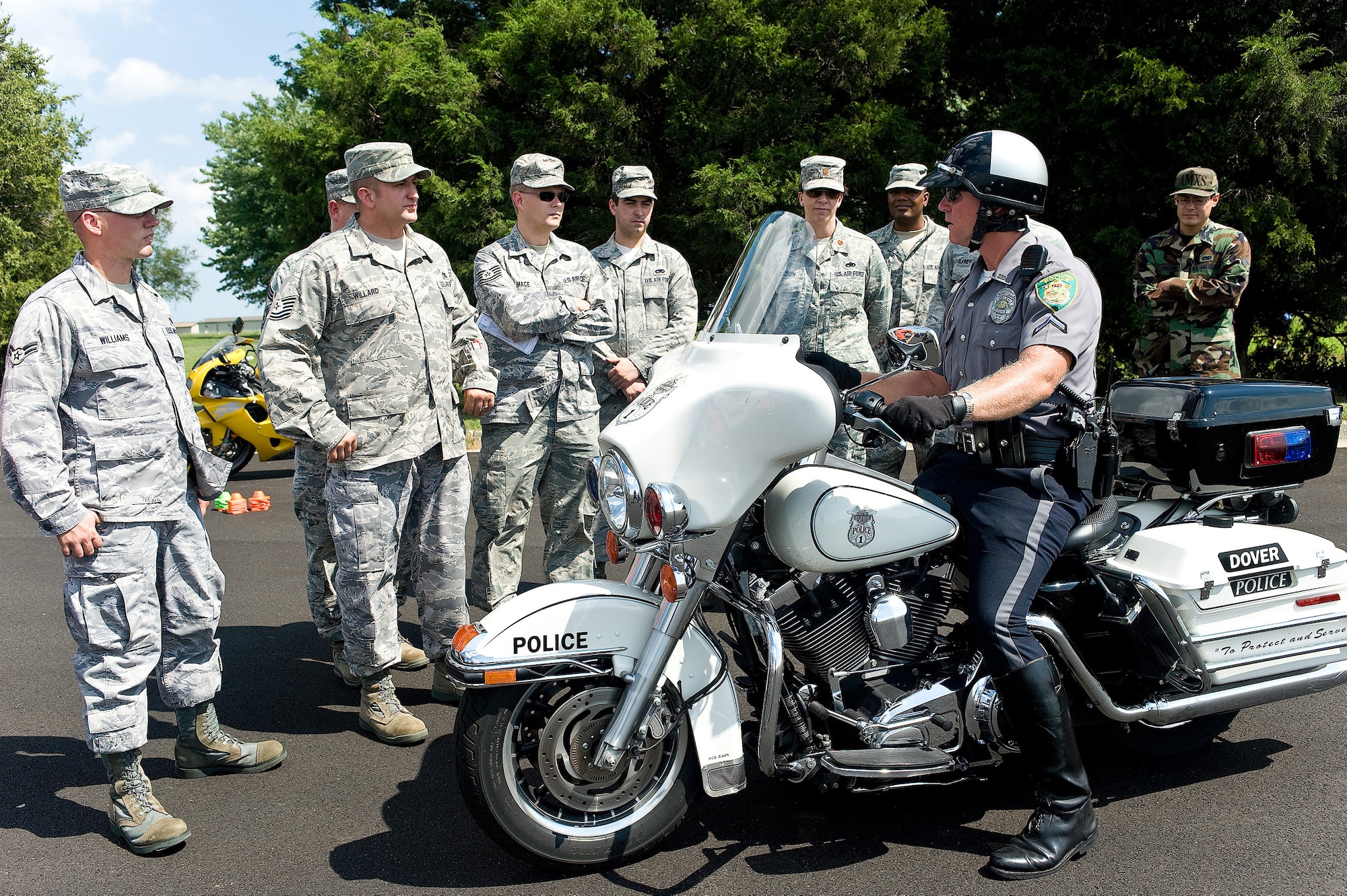 Motorcycle riders from the 436th Maintenance Squadron participated in a safety course held at Dover Air Force Base, on Friday, Aug. 21. Riders performed numerous riding exercises on the new Eagles Nest motorcycle training course. They were also given a demonstration by Dover Police Department motorcycle patrolman, Private first class Brian Allen. (U.S. Air Force photo/Roland Balik)