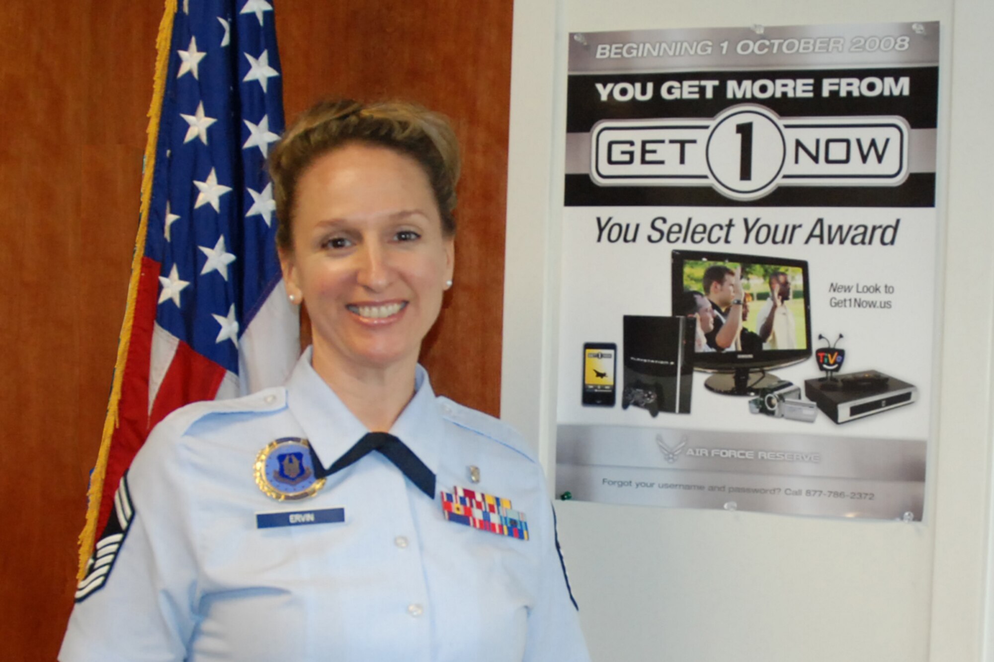 Senior Master Sgt. Kristyn G. Ervin is the senior recruiter (effective 1 Oct 09) for the 94th Airlift Wing Recruiting Service. Her job responsibilities are to train, coach, mentor and manage all recruiters assigned to Team Dobbins. (U.S. Air Force photo/Tech. Sgt. James Branch)