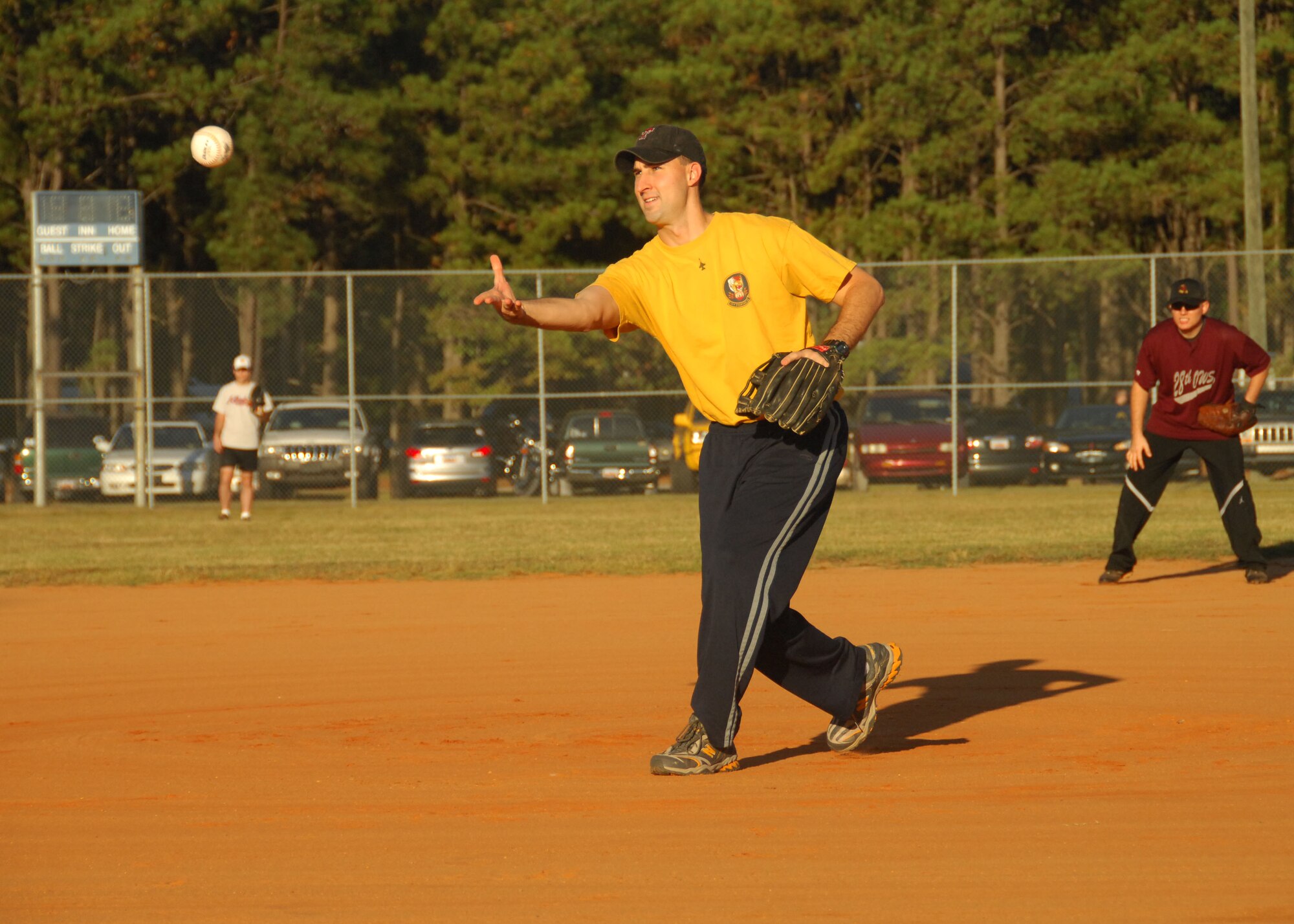 SHAW AIR FORCE BASE, S.C. -- Capt. Dave Snodgrass, 79th Fighter Squadron A Flight commander, pitches during a Viper Challenge softball game against the 28th Operational Weather Squadron Sept. 29. "He's our fearless team captain," said Capt. Luke "Spider" Bledsoe, who also played for the 79th FS. (U.S. Air Force photo/2nd Lt. Emily Chilson)