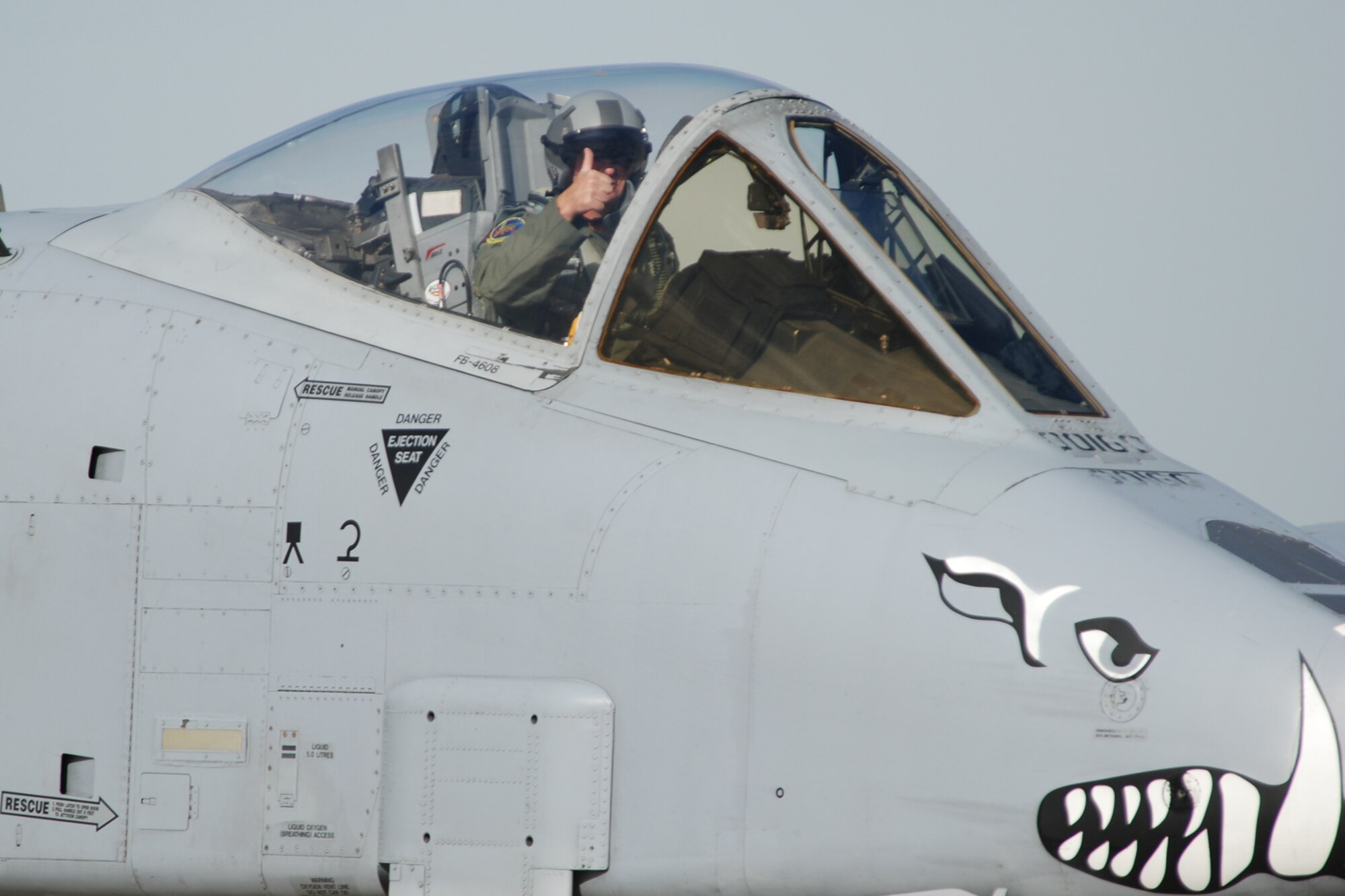 Lt. Col. James Macaulay, 917th Operations Group, vice commander, gives a thumbs up from the cockpit of an A-10 Thunderbolt II before his departure and successful deployment in support of Patriot Rifle III, Hill Air Force Base, Utah, on September 13, 2009. More than 54 members of the 917th Wing from Barksdale Air Force Base, La., and six aircraft participated in the exercise. (U.S. Air Force photo/Master Sgt. Greg Steele)