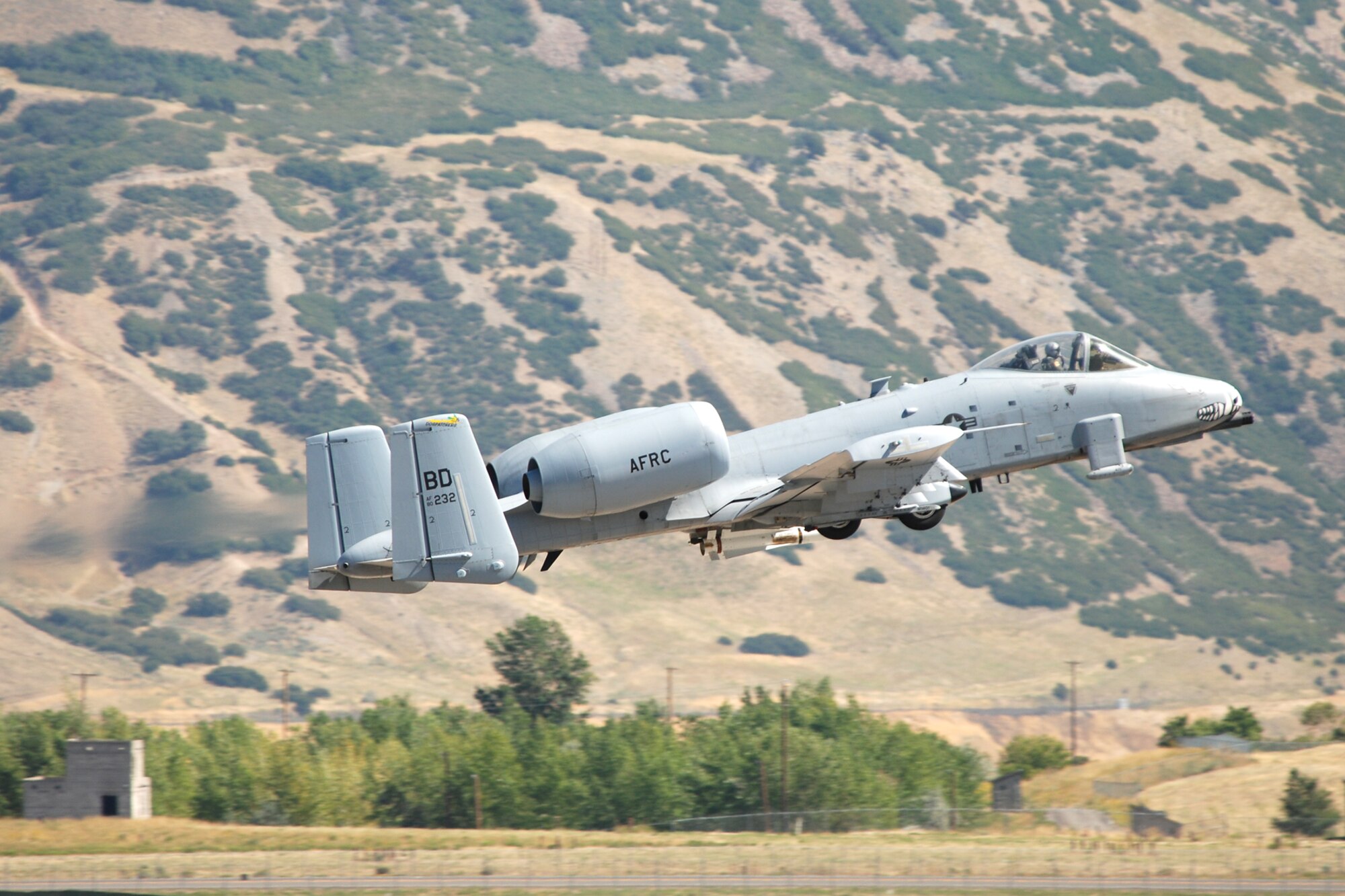 A 47th Fighter Squadron A-10 Thunderbolt II takes off on a sortie to the Utah Test and Training Range in support of Patriot Rifle III, Hill Air Force Base, Utah, on September 12, 2009. More than 54 members of the 917th Wing from Barksdale Air Force Base, La., and six aircraft participated in the exercise. (U.S. Air Force photo/Master Sgt. Greg Steele)