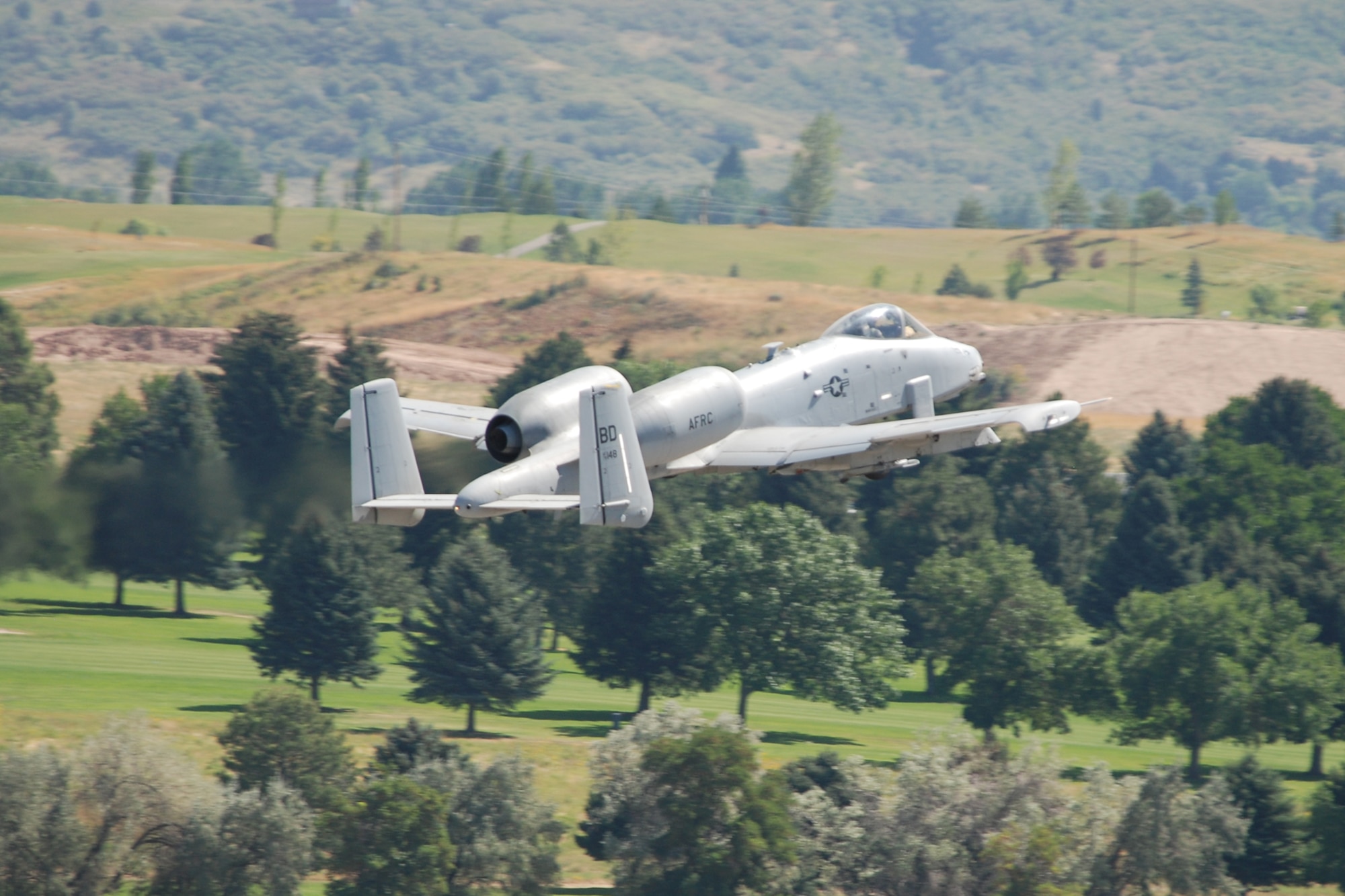 A 47th Fighter Squadron A-10 Thunderbolt II takes off on a sortie to the Utah Test and Training Range in support of Patriot Rifle III, Hill Air Force Base, Utah, on September 12, 2009. More than 54 members of the 917th Wing from Barksdale Air Force Base, La., and six aircraft participated in the exercise. (U.S. Air Force photo/Master Sgt. Greg Steele)
