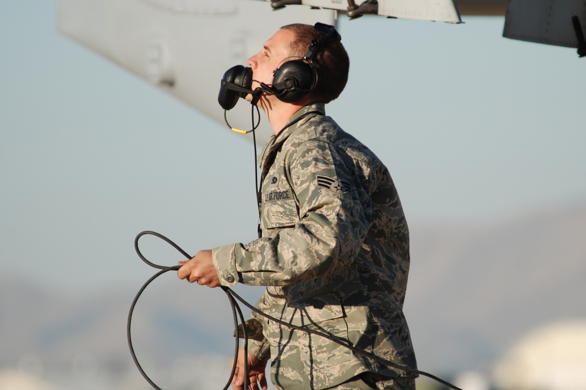 Senior Airman. Allen LeBlanc, 717th Aircraft Maintenance Squadron, crew chief, performs a visual flight controls check of a 47th Fighter Squadron A-10 Thunderbolt II aircraft prior to a sortie in support of Patriot Rifle III, Hill Air Force Base, Utah, on September 12, 2009. More than 54 members of the 917th Wing from Barksdale Air Force Base, La., and six aircraft participated in the exercise. (U.S. Air Force photo/Master Sgt. Greg Steele)