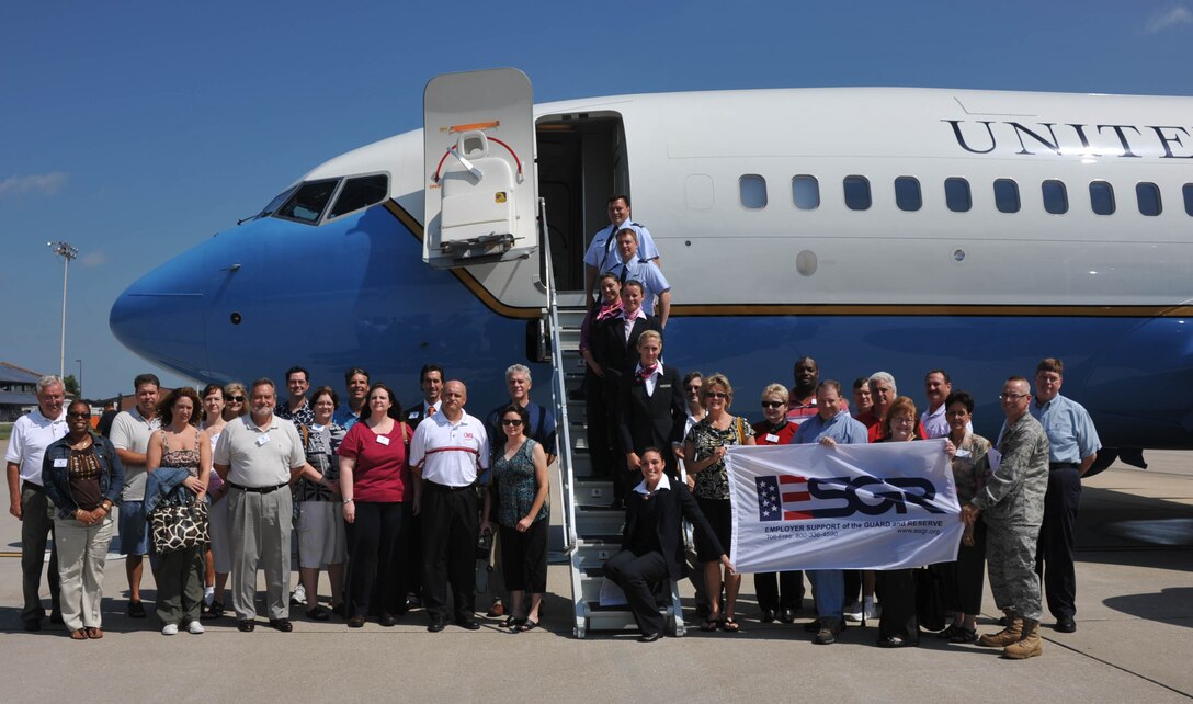 Bosses of various Air Force Reservists from several states came out to the wing to enjoy a day of tours and to meet the crew of the C-40C aircraft at Scott Air Force Base.  It is important for the military today to receive the help that organizations like the Employer Support of the Guard and Reserve supply in educating employers on how to interact with their employee on military issues.  (U.S. Air Force photo Tech Sgt. Gerald Sonnenberg)