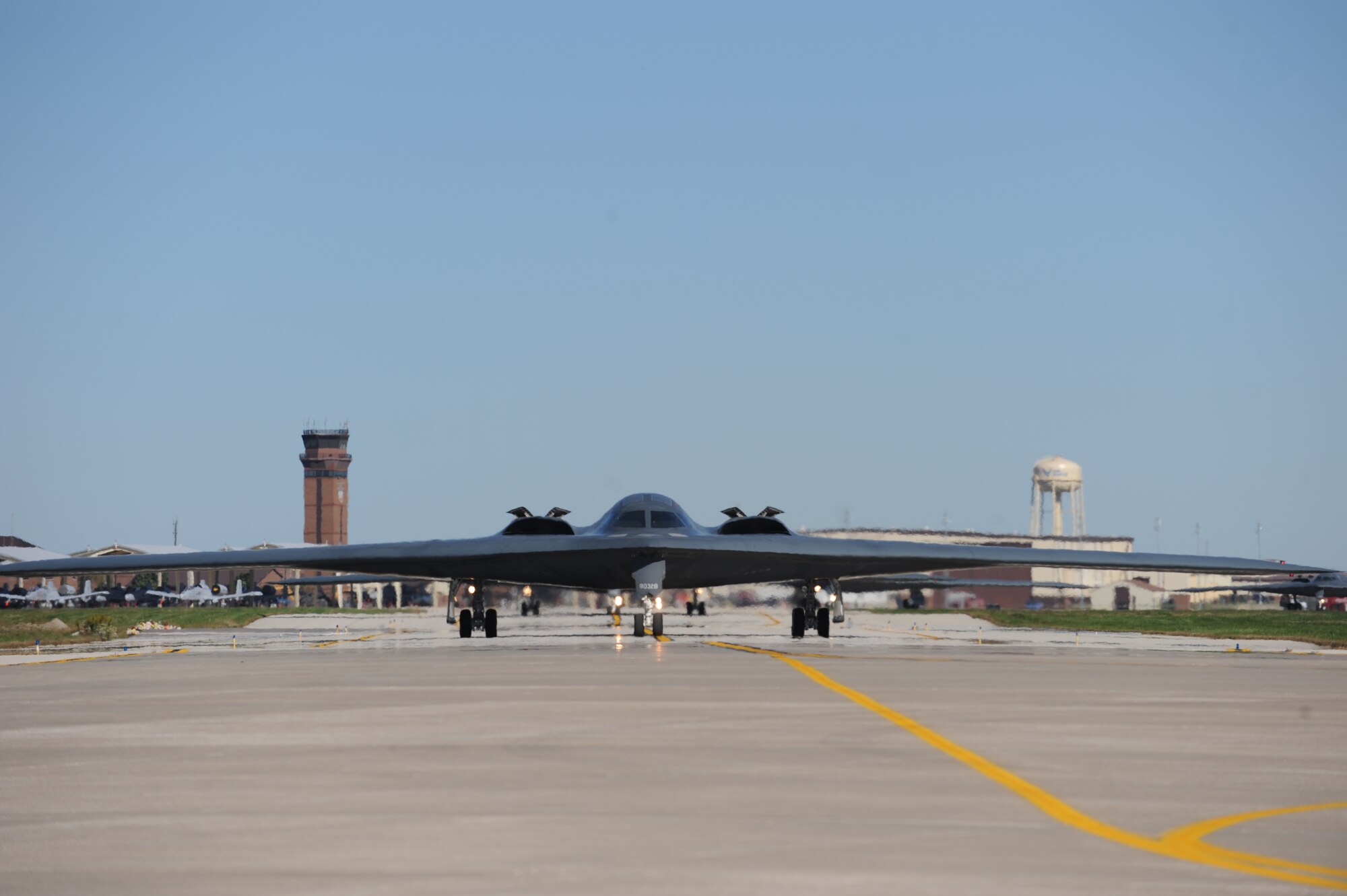 WHITEMAN AIR FORCE BASE, Mo. – A B-2 Spirit taxis as part of “The Beast Walk” after the exercise alert call during the Nuclear Operation Readiness Exercise Sept 29. The NORE is in preparation of the Nuclear Operational Readiness Inspection. (U.S. Air Force photo/Senior Airman Cory Todd)