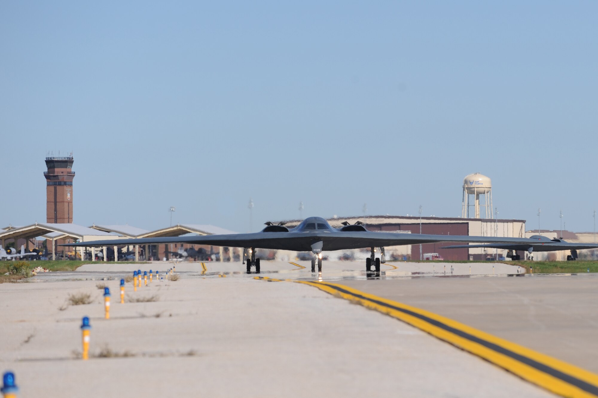 WHITEMAN AIR FORCE BASE, Mo. – A B-2 Spirit taxis as part of “The Beast Walk” after the exercise alert call during the Nuclear Operation Readiness Exercise Sept 29. The NORE is in preparation of the Nuclear Operational Readiness Inspection. (U.S. Air Force photo/Senior Airman Cory Todd)