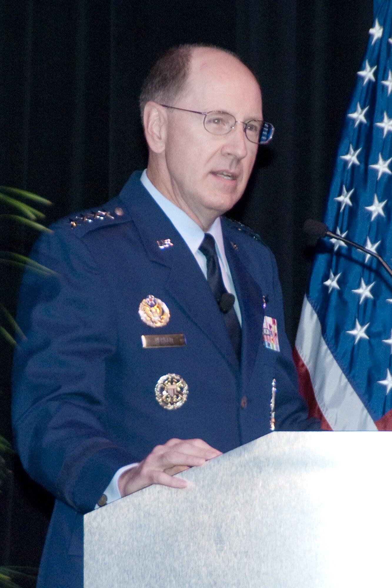 Gen. C. Robert Kehler, commander of Air Force Space Command, addresses the Air Force Command and Control, Intelligence, Surveillance and Reconnaissance Symposium Sept. 29, 2009, in Ledyard, Conn.  The general is one of many Air Force and corporate leaders to make presentations at the symposium.  (U.S. Air Force photo/Rick Berry)