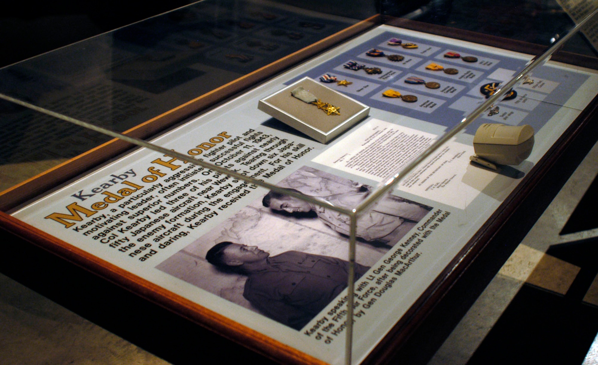 DAYTON, Ohio -- Col. Neel E. Kearby Medal of Honor on display in the World War II Gallery at the National Museum of the U.S. Air Force. (U.S. Air Force photo)