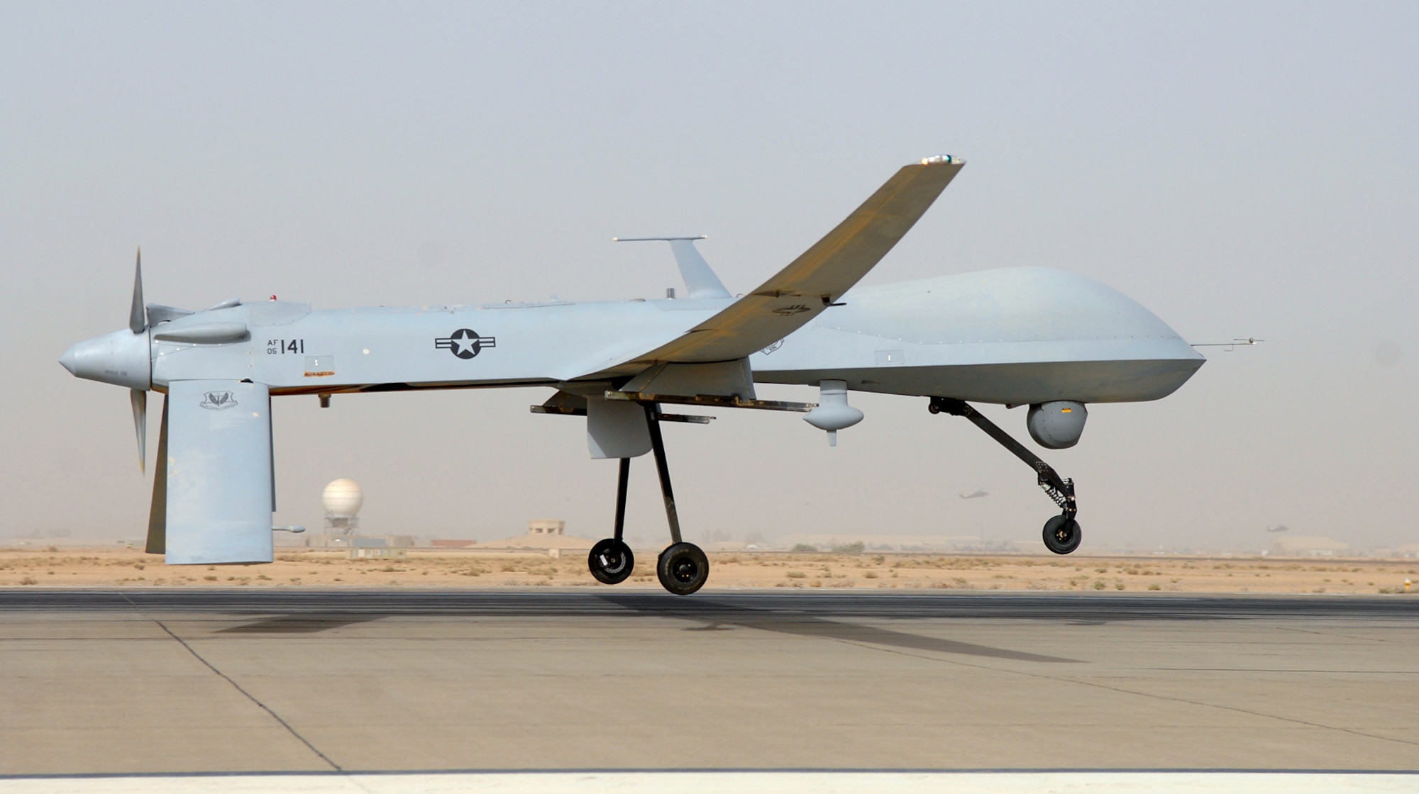 An MQ-1 Predator unmanned aircraft prepares for take off in support of operations in Southwest Asia. The Predator is a medium-altitude, long-endurance, remotely piloted aircraft that conducts armed reconnaissance against critical targets. (U.S. Air Force photo/Senior Airman Julianne Showalter)