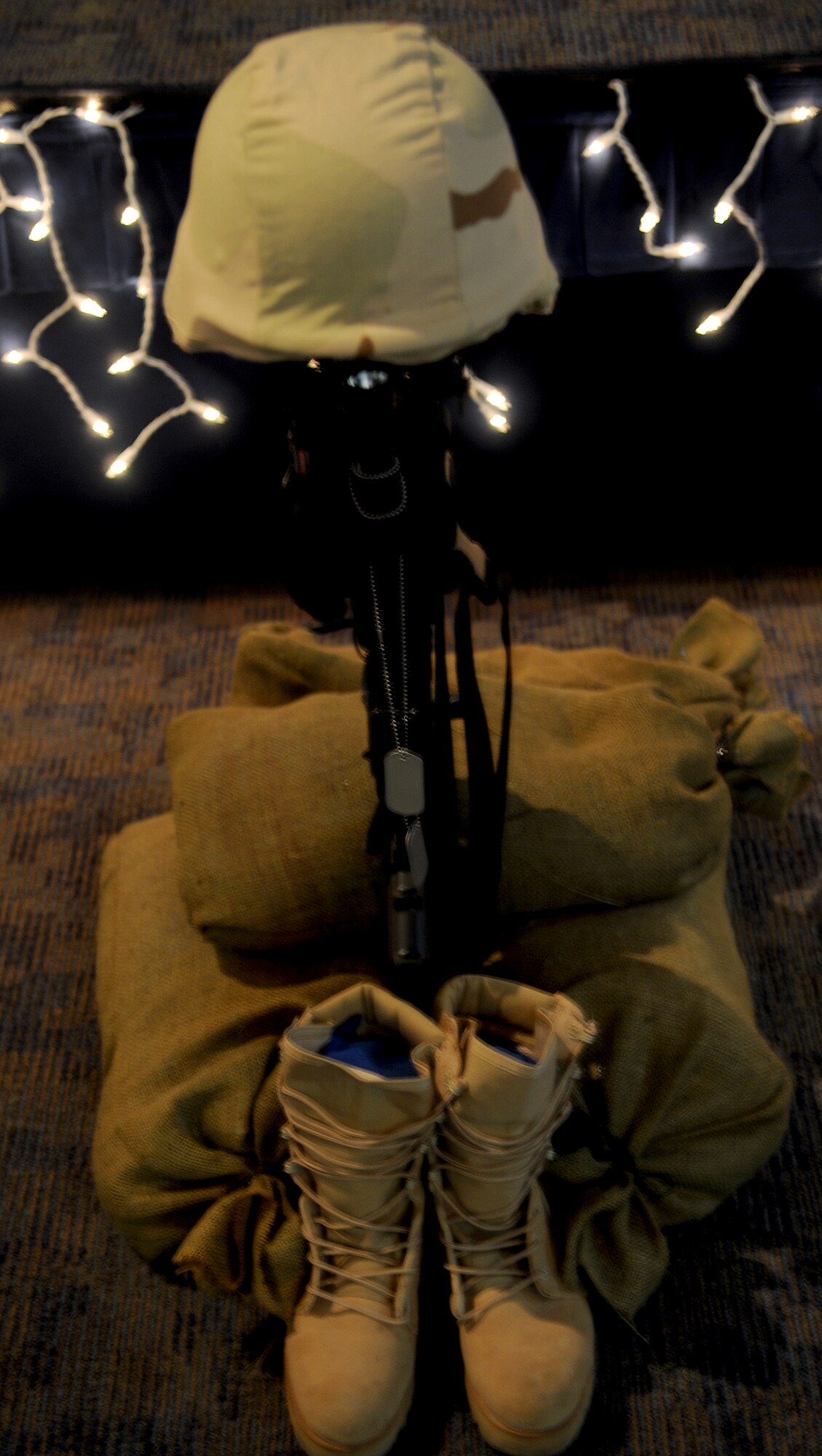 A Fallen Soldier Memorial is on display at the Air Force Ball Friday, Sept. 25, 2009, at Incirlik Air Base, Turkey. The memorial was one of many displays at the ball that followed the event’s theme of Heritage, Honor and Valor.(U.S. Air Force Photo/Senior Airman Alex Martinez)