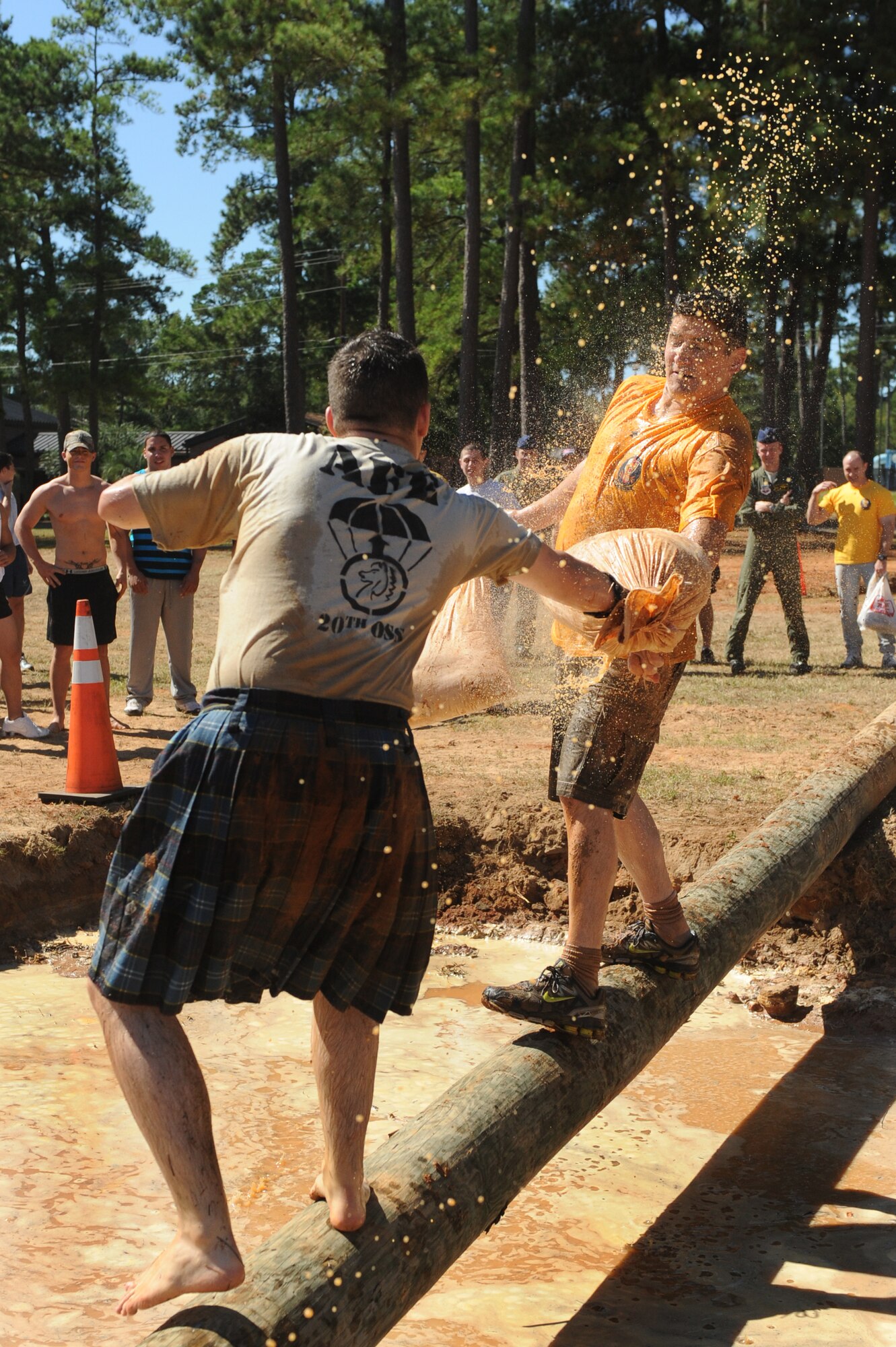 SHAW AIR FORCE BASE, S.C. -- Senior Airman Daniel Burns-McKernan (left), 20th Operations Support Squadron ,competes against Capt. Paul Perry, 79th Figther Squadron, in the jousting event Sept. 29. The fitness center holds the Viper Challange annually and allows squadrons and units around the base to compete for the Viper Challange trophy. (U.S. Air Force Photo/Senior Airman David Minor)