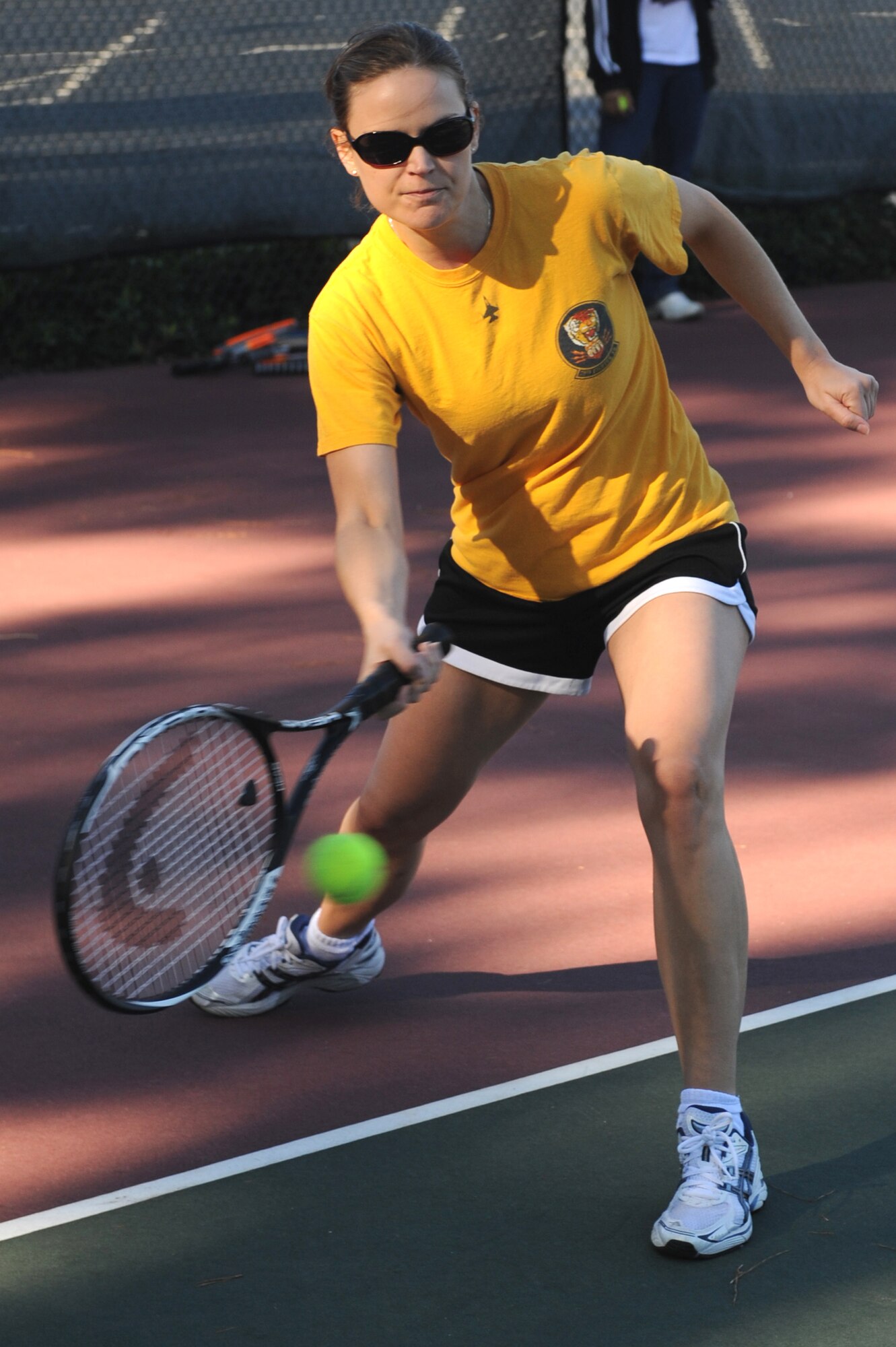 SHAW AIR FORCE BASE, S.C. -- Captain Maria LaPlant, 79th Fighter Squadron flight surgeon, hits the tennis ball during the Viper Challange Sept. 29.The 20th Fighter Wing holds the Viper Challange annually and allows squadrons and units around the base to compete for the Viper Challange trophy. (U.S. Air Force Photo/Senior Airman David Minor)