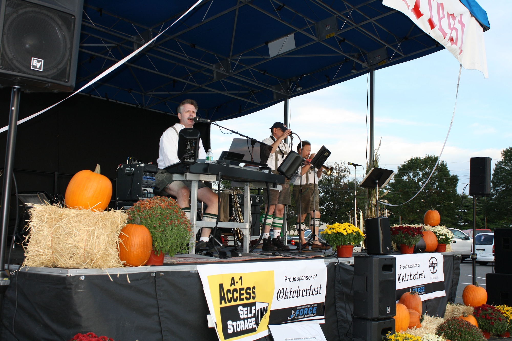 A traditional German performance group entertains the crowd at Oktoberfest, held Sept. 25 at McGuire. The event incorporated activities from the End of Summer Carnival that was cancelled due to inclement weather. (U.S. Air Force courtesy photo)