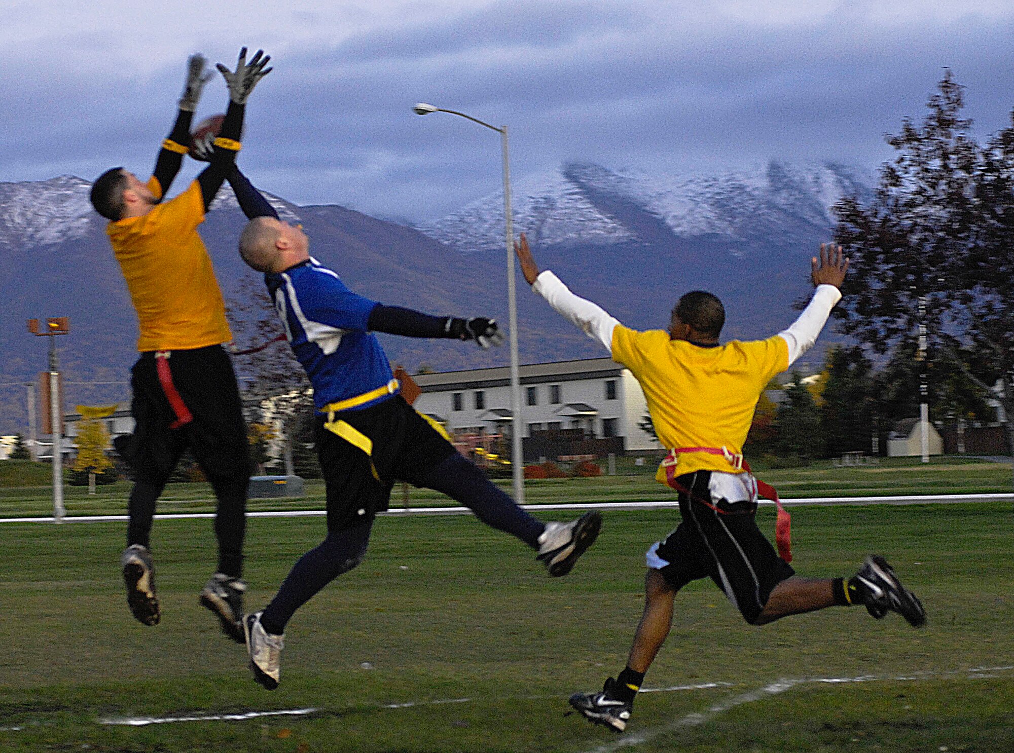 ELMENDORF AIR FORCE BASE, Alaska – Donnie Millas, 3rd Medical Support Squadron, breaks up the pass intended for Jeffrey Tongate, 3rd Civil Engineer Squadron, in the back of the end zone as time expires at the end of the second game Sept. 28. The 3rd MDSS won the game 20-14, taking home the championship title. (U.S. Air Force photo/Airman 1st Class Christopher Gross)