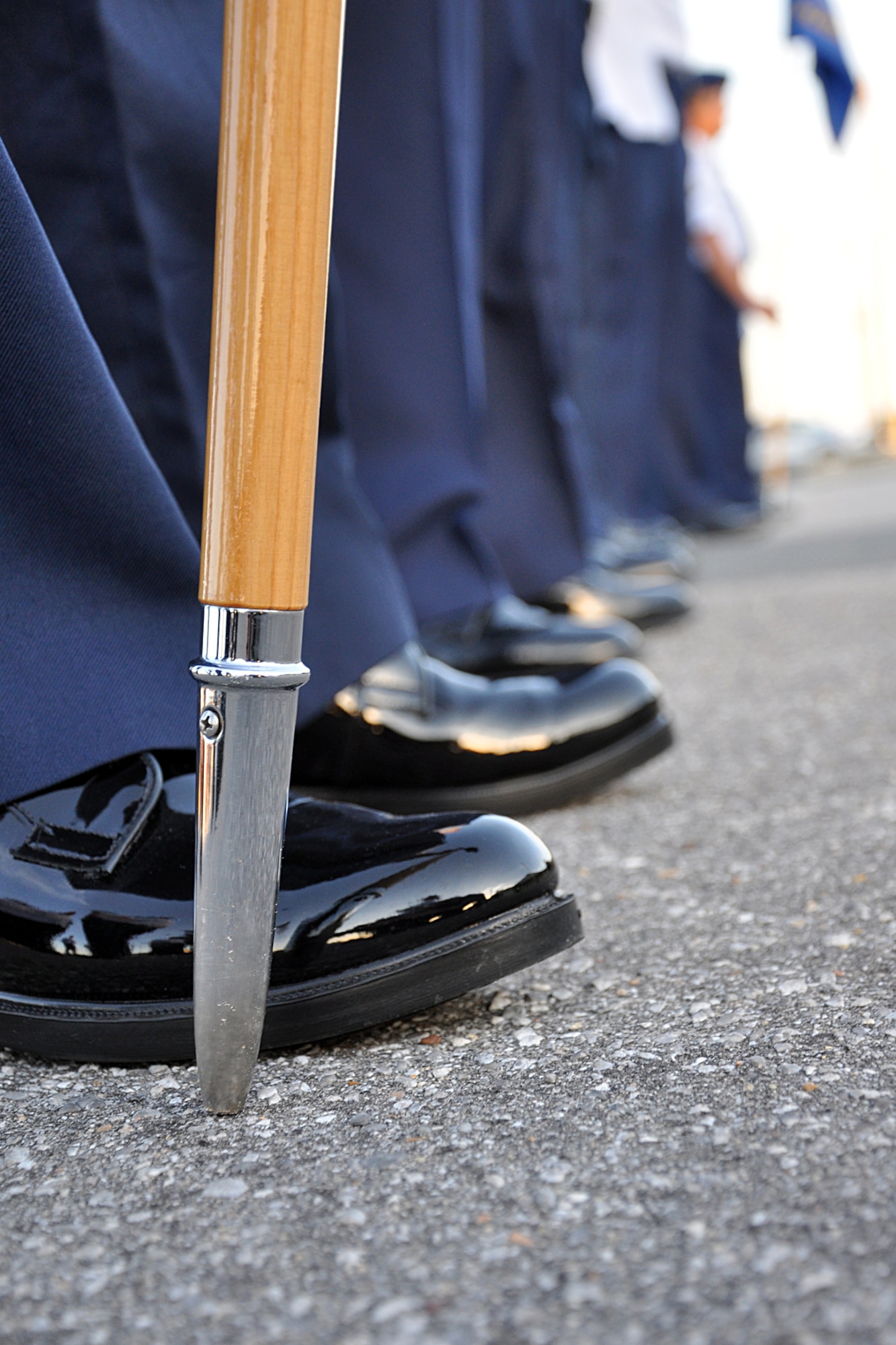 Members of Airmen Leadership School Class 10-Alpha stand in formation the morning of Sept. 29 before open rank inspections here.  These inspections are part of their journey to becoming a non-commissioned officer. The 48 students are close to the midpoint of their five-week course which covers roles and responsibilities of non-commissioned officers, dress and appearance, drill and community service. (Air Force photo/Staff Sgt. Bryan Franks)