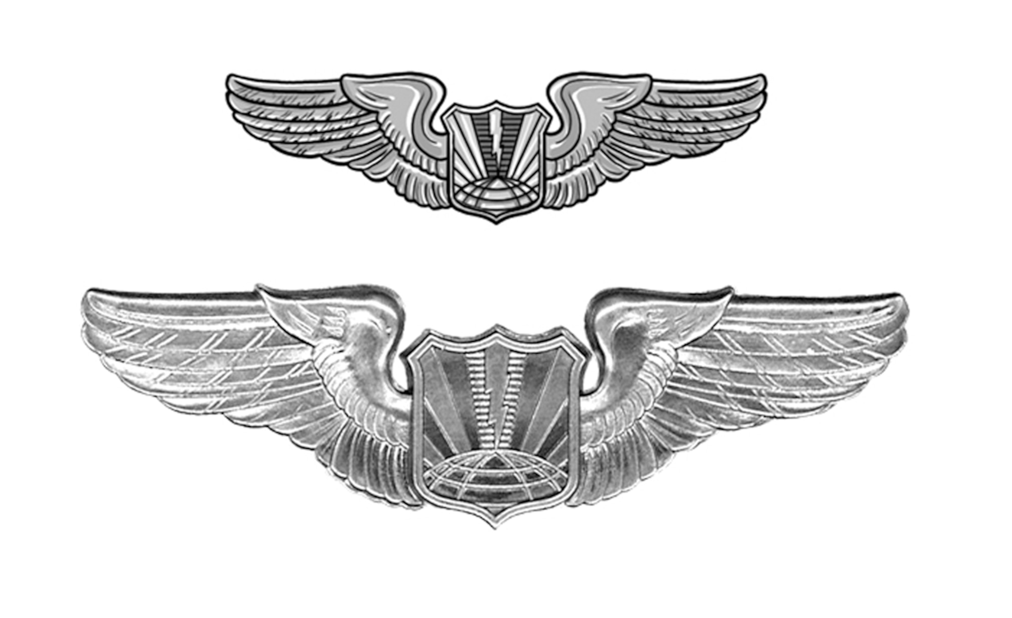These wings, recently approved by Air Force Chief of Staff Gen. Norton Schwartz, are worn by unmanned aircraft operators who have not attended undergraduate pilot training.  The wings were presented to the graduates of first Beta class during a ceremony at Creech Air Force Base, Nev., Sept. 25, 2009.  The wings were designed by Staff Sgt. Austin May, a public affairs craftsman from the 100th Air Refueling Wing, Royal Air Force Mildenhall, England.  (Air Force graphic)